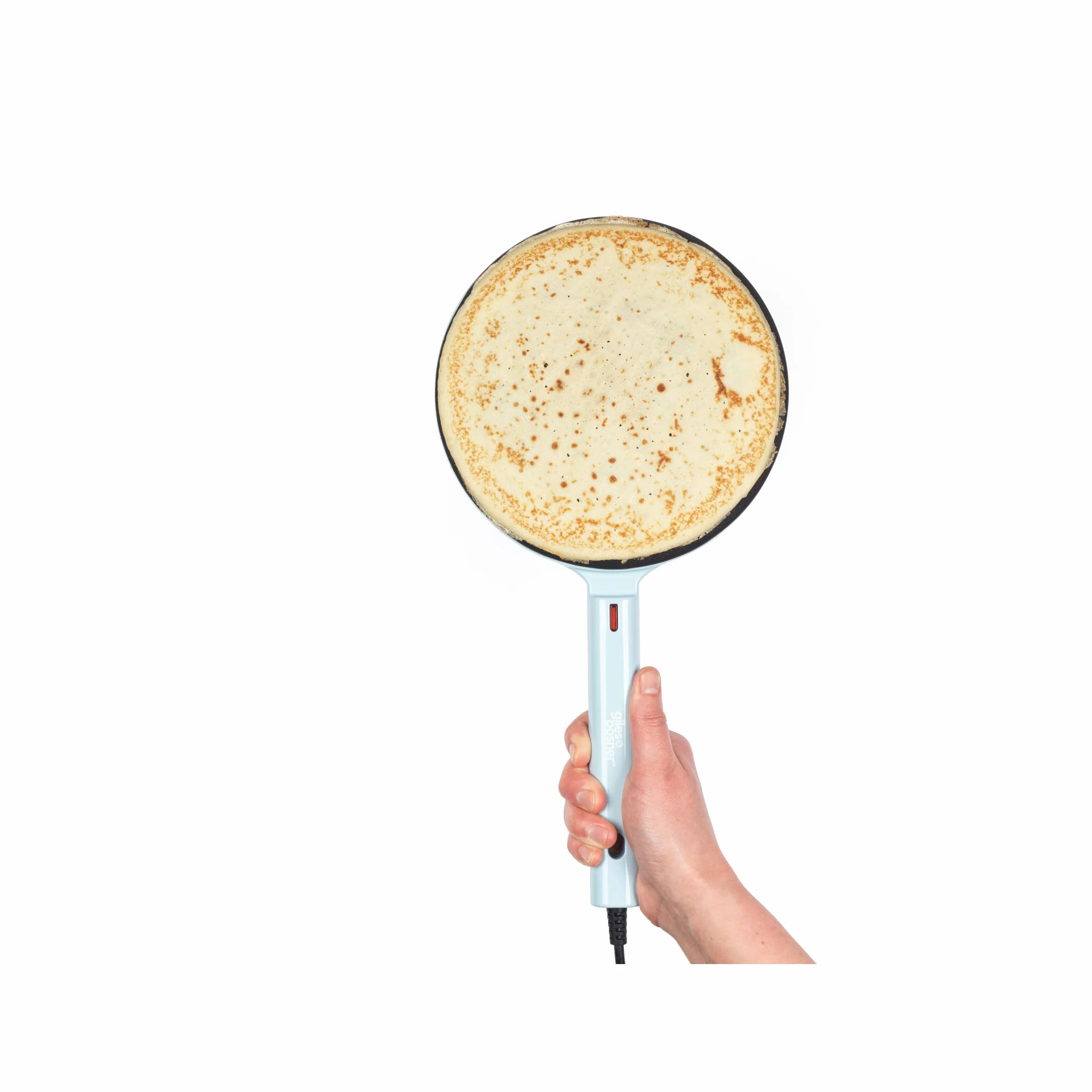 Giles & Posner Pancake Maker portatile – Piastra in alluminio da 20 cm, Rivestimento antiaderente senza PFAS, Spie di pronto uso, Crêpes istantanee, Con manico, Ciotola per pastella, 600W, Blu