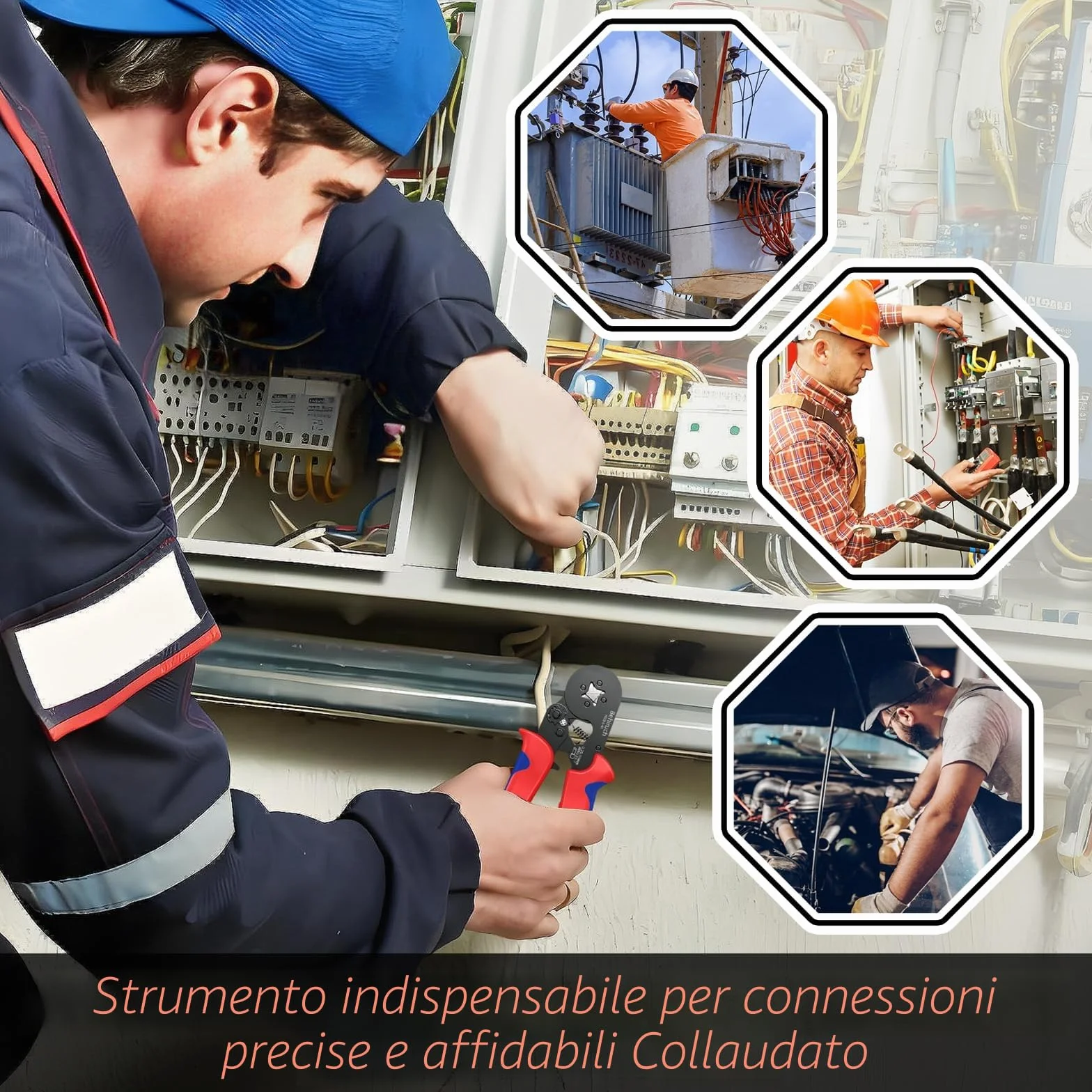Set di Pinza Crimpatrice Capicorda, con 1300 Capicorda Elettrici a Crimpare - Pinza Capicorda e Puntalini Elettrici a Crimpare Gamma 0,25-10mm² per Auto e Installazioni