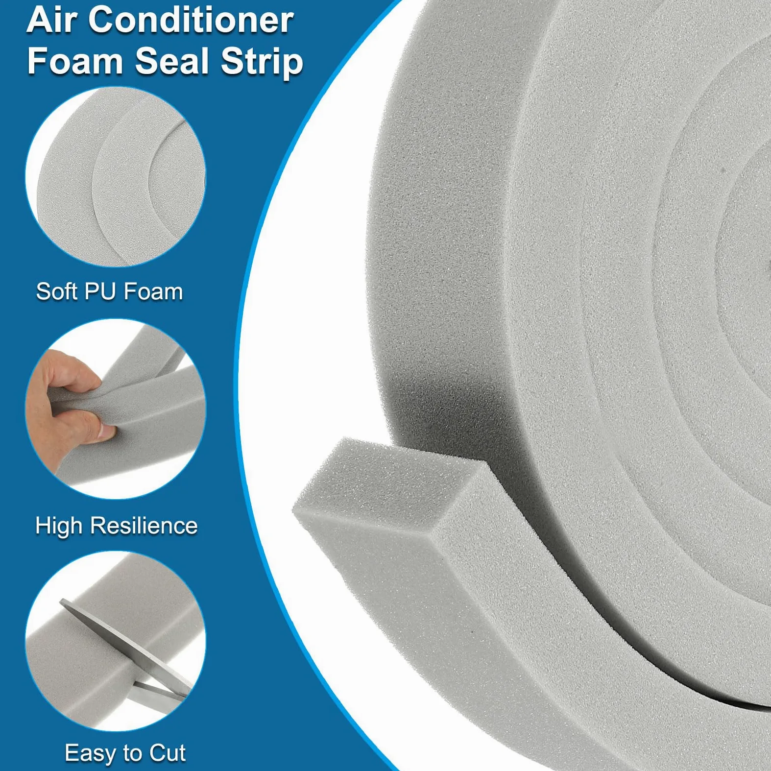 PATIKIL 4 Rotoli Di Nastro Isolante Per Condizionatore D'Aria, 2 M X 5 Cm X 2,5 Cm Nastro Di Tenuta Isolante Per Condizionatore, Porta, Finestra, Grigio Con Punti Di Colla Non Adesivo