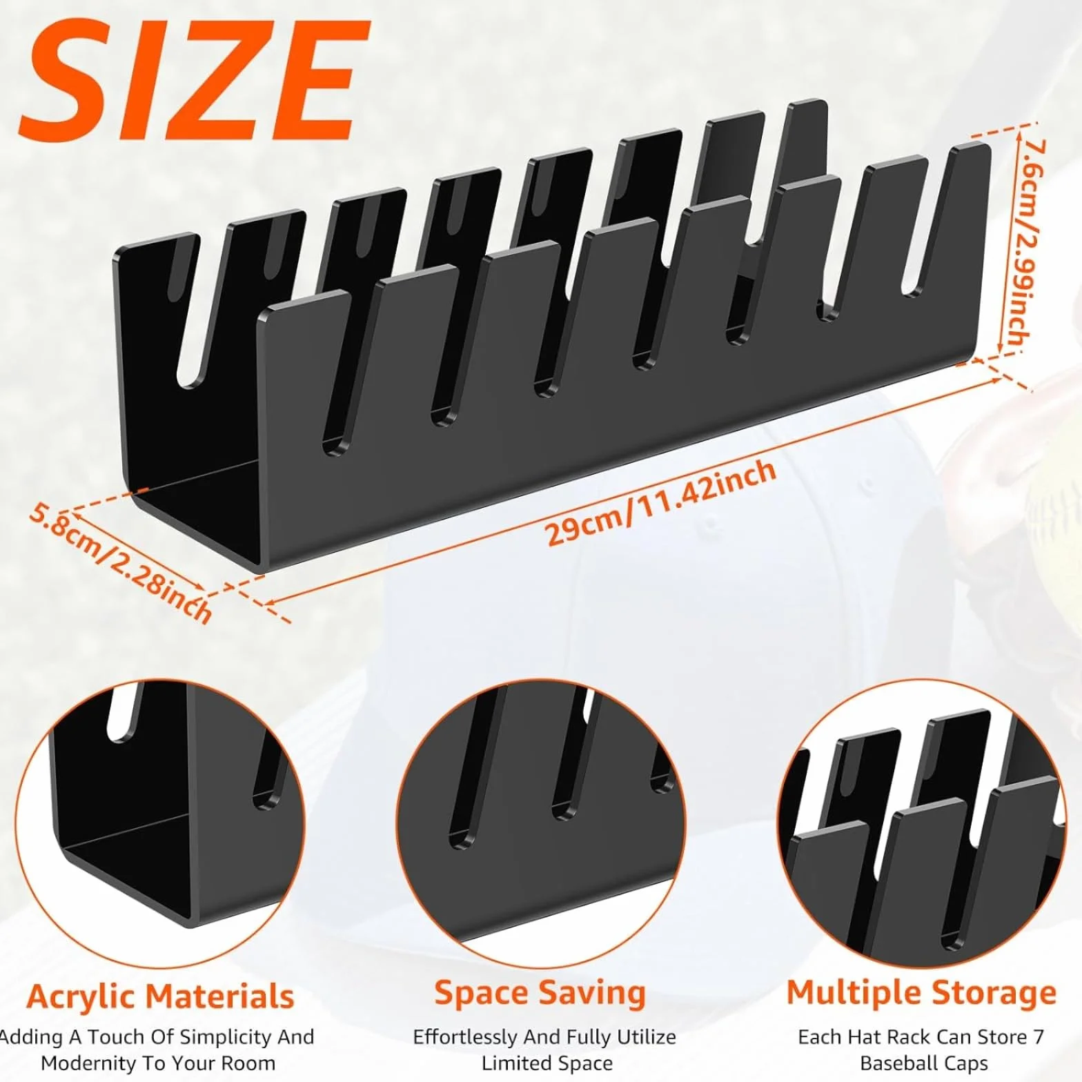 2 x organizzatore di supporto per berretto da baseball, portaoggetti in acrilico, berretto organizer, espositore per cappelli, organizzatore