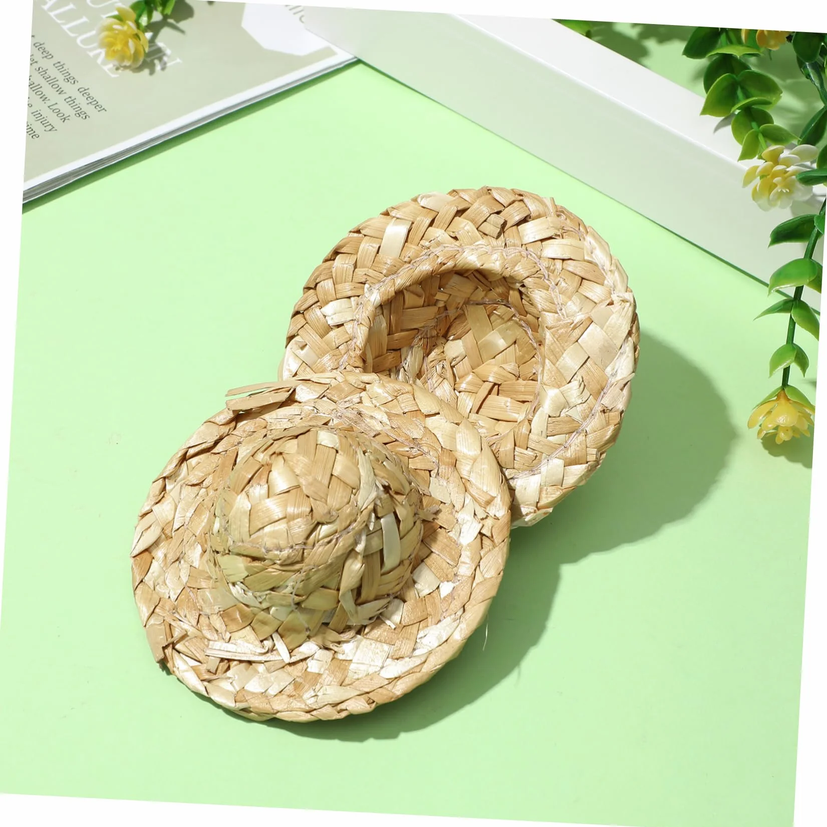 10 Pezzi Mini Cappelli di Paglia per Bambole Artigianali in Paglia Khaki, Decorativi e Facili da Usare per Lavoretti Creativi e Fai da Te