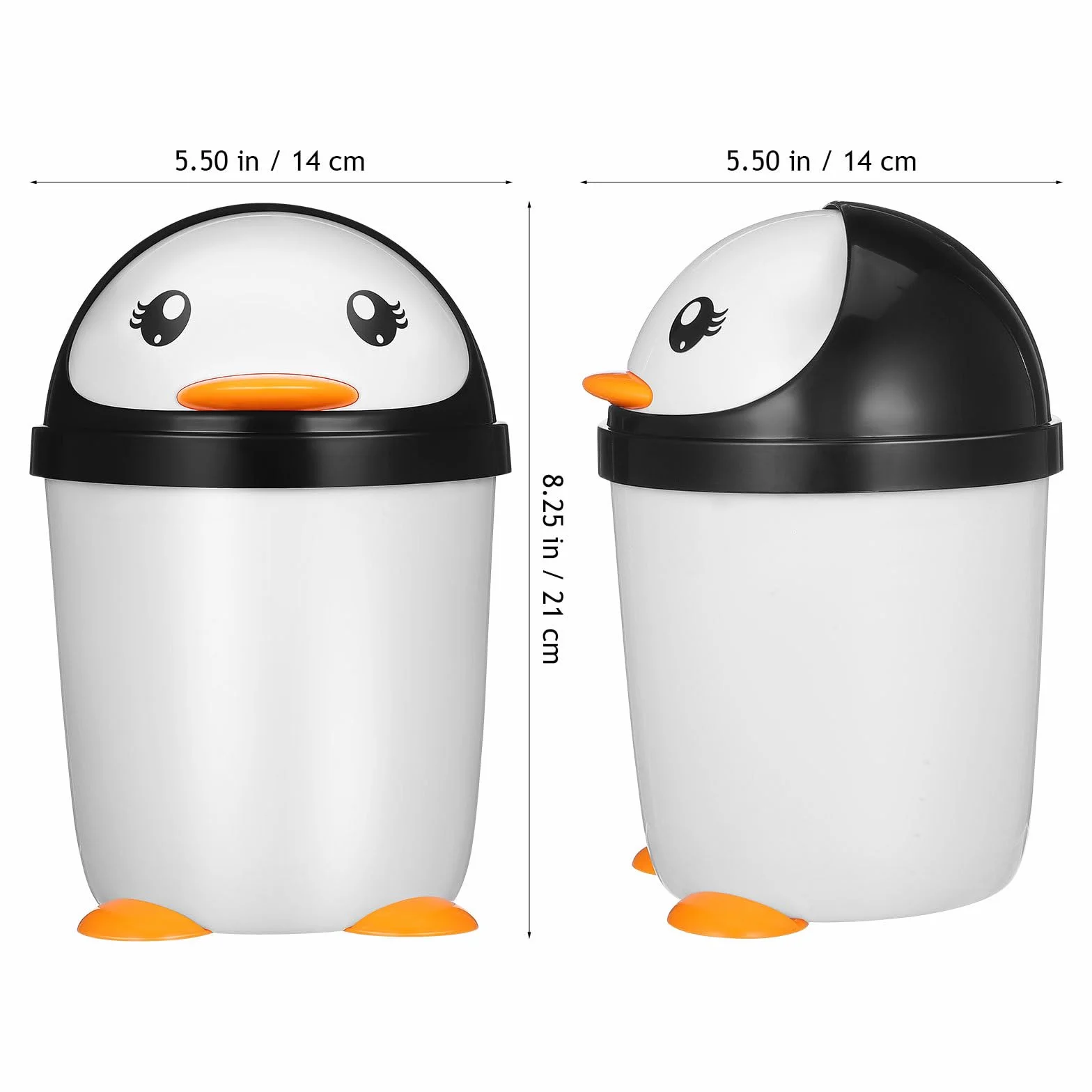 Angoily Pattumiera pinguino con coperchio in plastica, organizer per camera da letto, ufficio, auto, bagno, cameretta dei bambini, bancone
