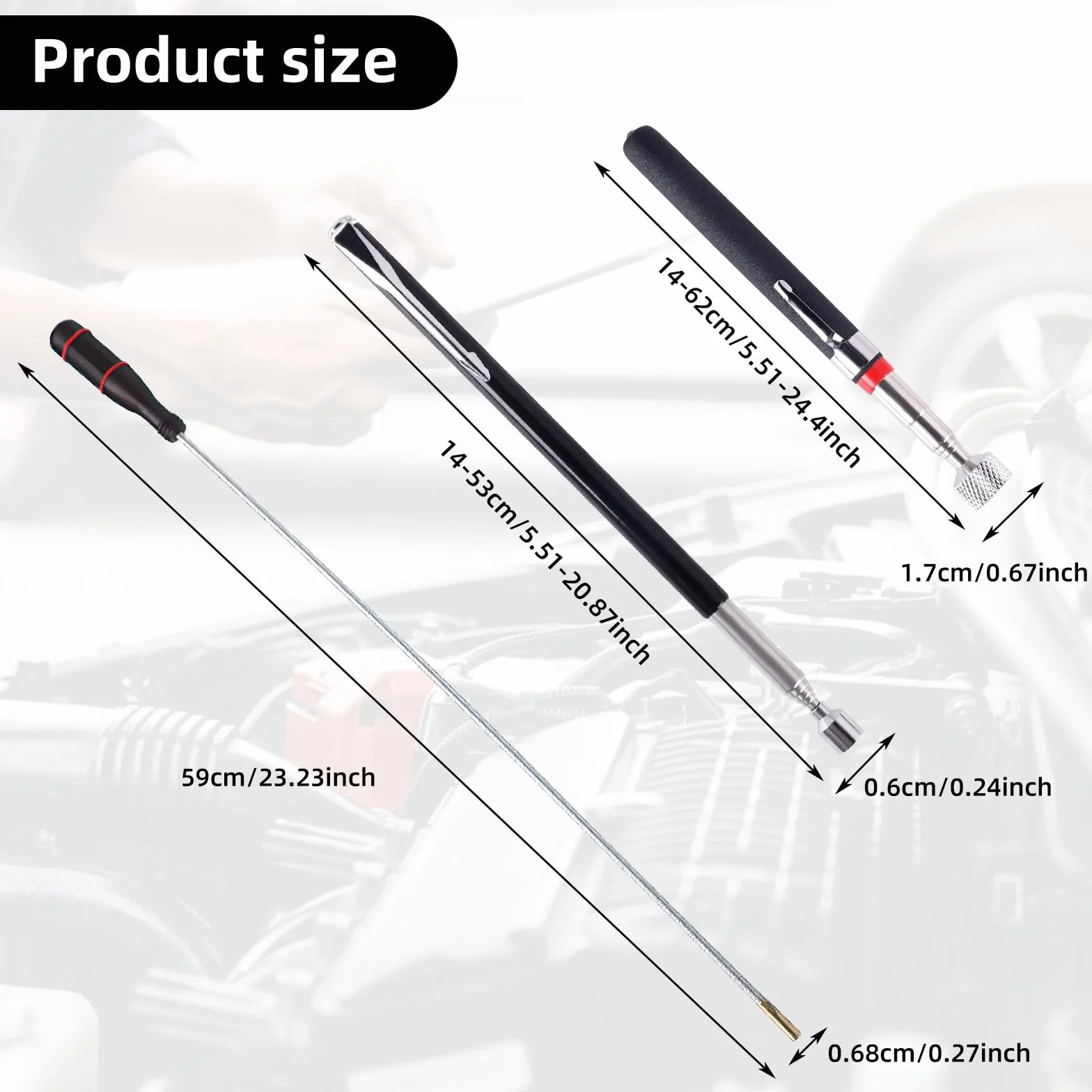 3 Pezzi Strumento di Raccolta Magnetico Estensibile, Telescopica Magnetica, Strumento di Pickup Magnetico per Raccolta di Piccole, Bulloni, Oggetti Metallici, Ricambi Auto (1.5LB 3LB 5LB)