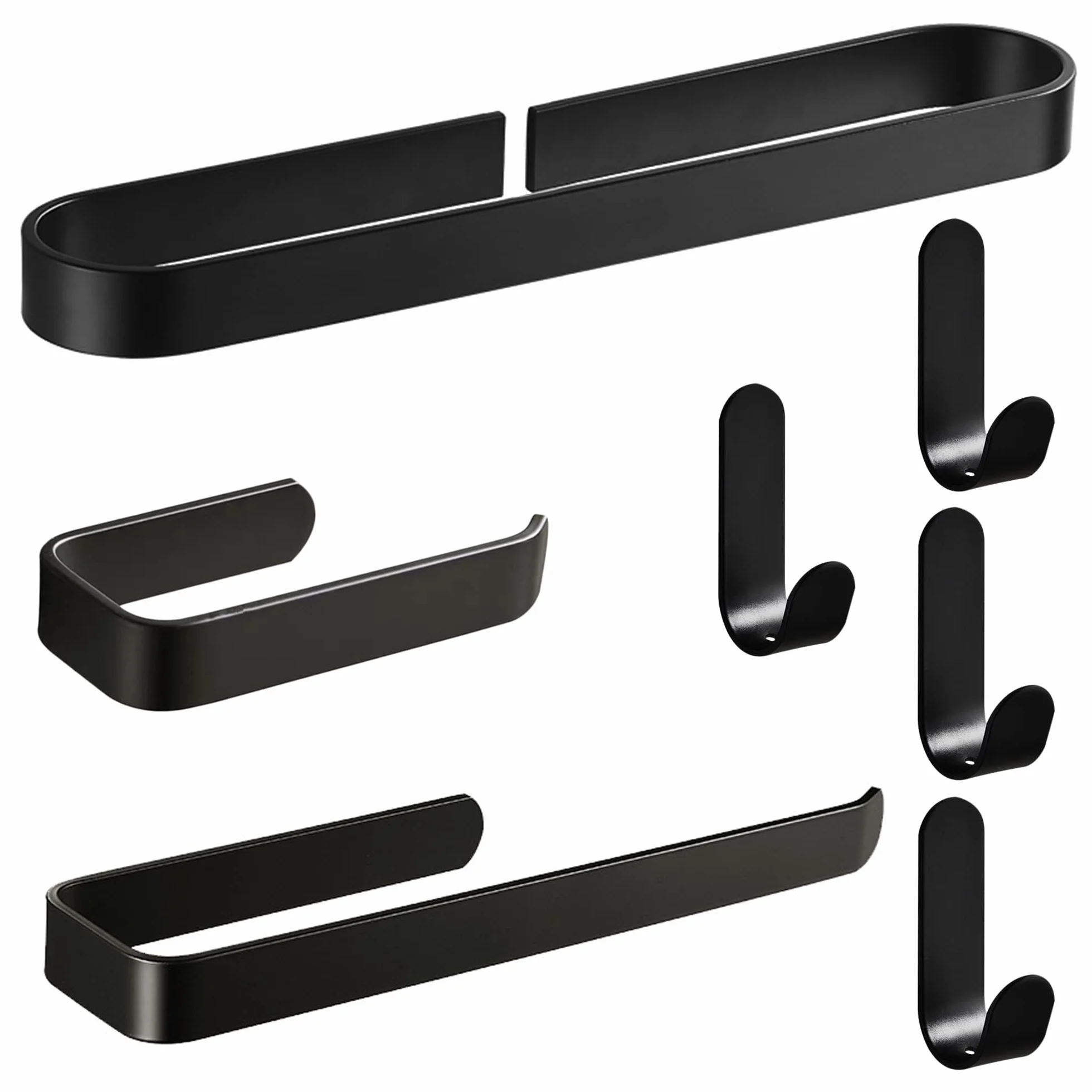 Set di accessori da bagno nero opaco 7 pezzi hardware adesivo portasciugamani carta igienica ganci per accappatoio