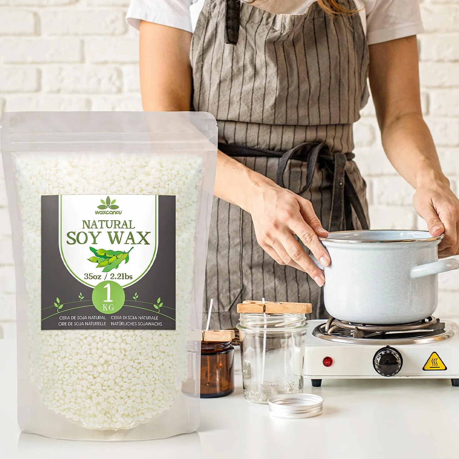 Cera di Soia per Candele, Cera per Candele di Prima Qualità 5kg di Waxcanpy, Cera per Candele Fai Da Te, Cera di Soia 100% Naturale per La Produzione di Candele Fai Da Te
