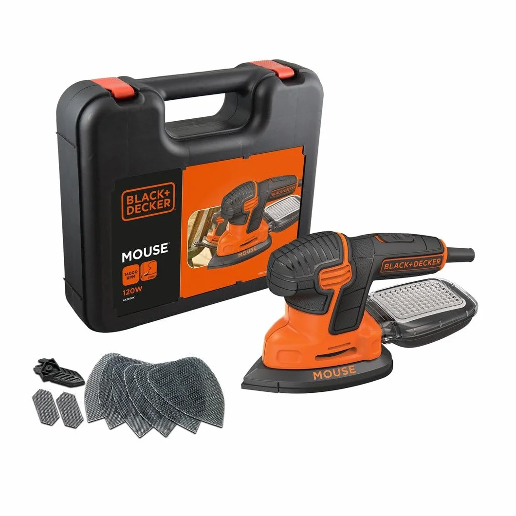 BLACK+DECKER KA2500K Levigatrice Multifunzione Mouse, Velocità 14.000 Giri/Min, 120 W