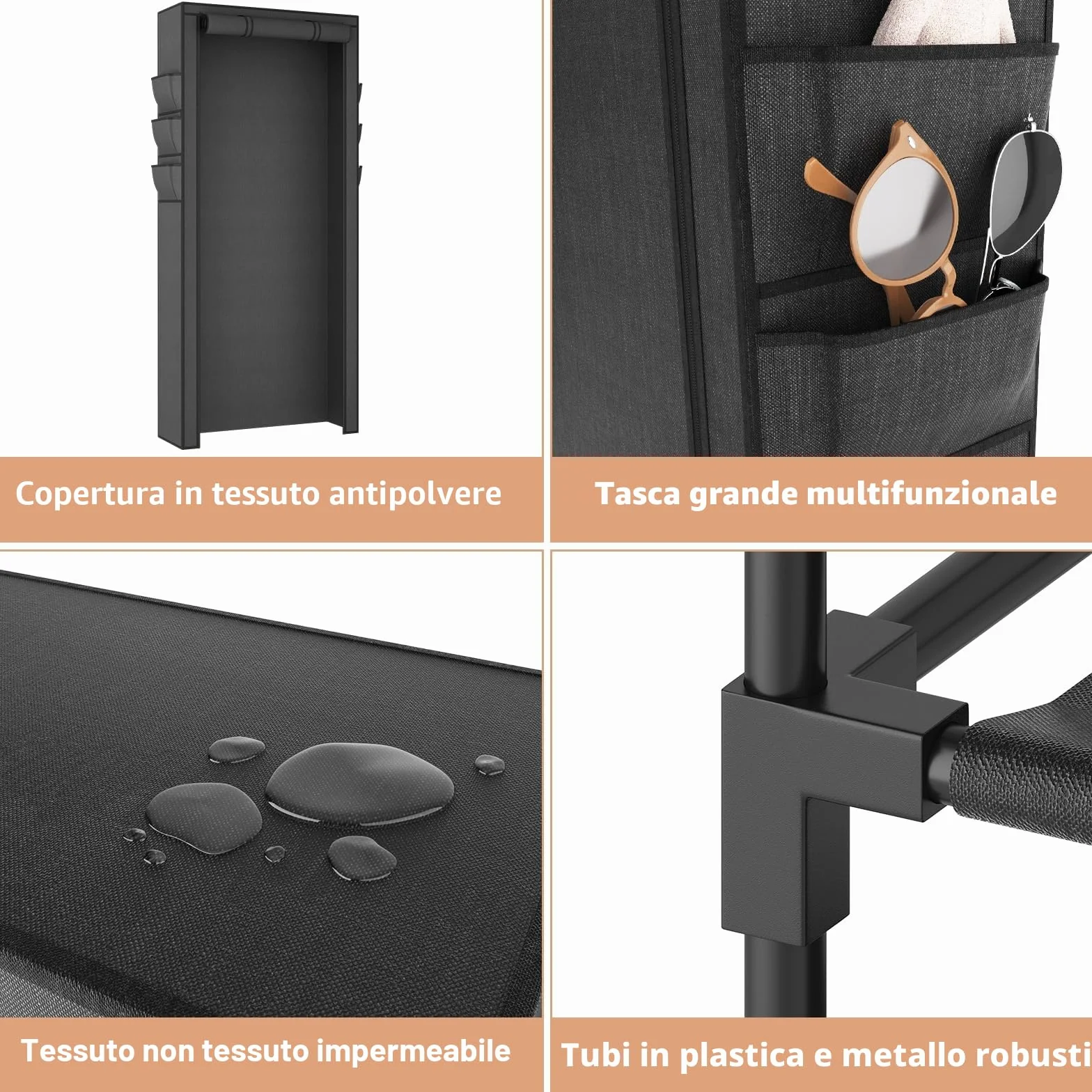 Vicye Scarpiera in Tessuto 11 Piani per 36-41 Scarpe, Scarpiera Alta Slim con Copertura Antipolvere, Portascarpe a Risparmio di Spazio, Struttura in Metallo, Ideale per Ingresso o Soggiorno, Nero