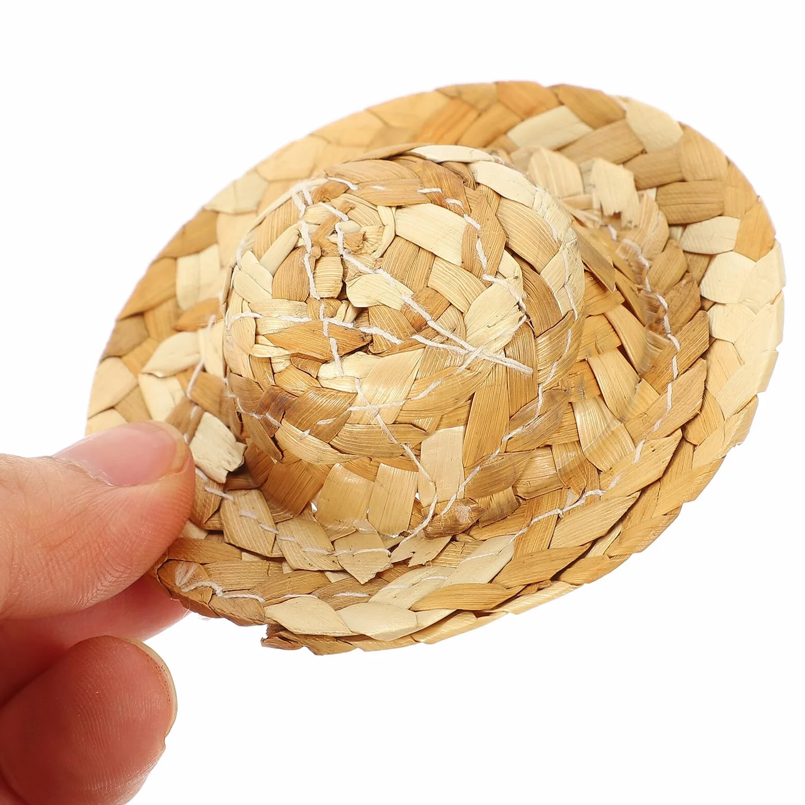 STOBAZA 12 Pezzi Cappelli di Paglia Intrecciati Miniature Cappellini Beige in Materiale Sintetico Leggero e Sicuro per Bambole e Animali Domestici Accessori per Feste e Gioco