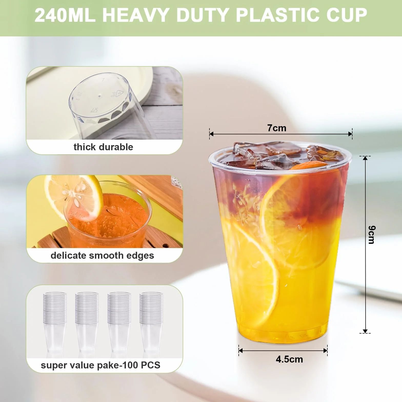 Gucass 100 Bicchieri Plastica Rigida Trasparenti 240ml, Bicchieri da Cocktail per Acqua Bevande