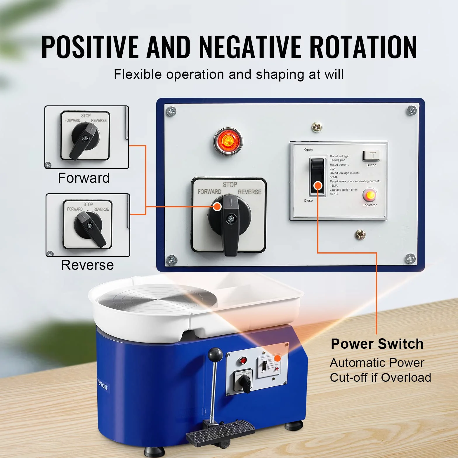 VEVOR Tornio per Ceramica Argilla con Pedale 350W Diametro 28cm Velocità 60-300 giri/min, Macchina Ruota di Ceramica Fai-da-te Hobbista Controllo Velocità Controllata 350W Livello Rumore entro 60 dB