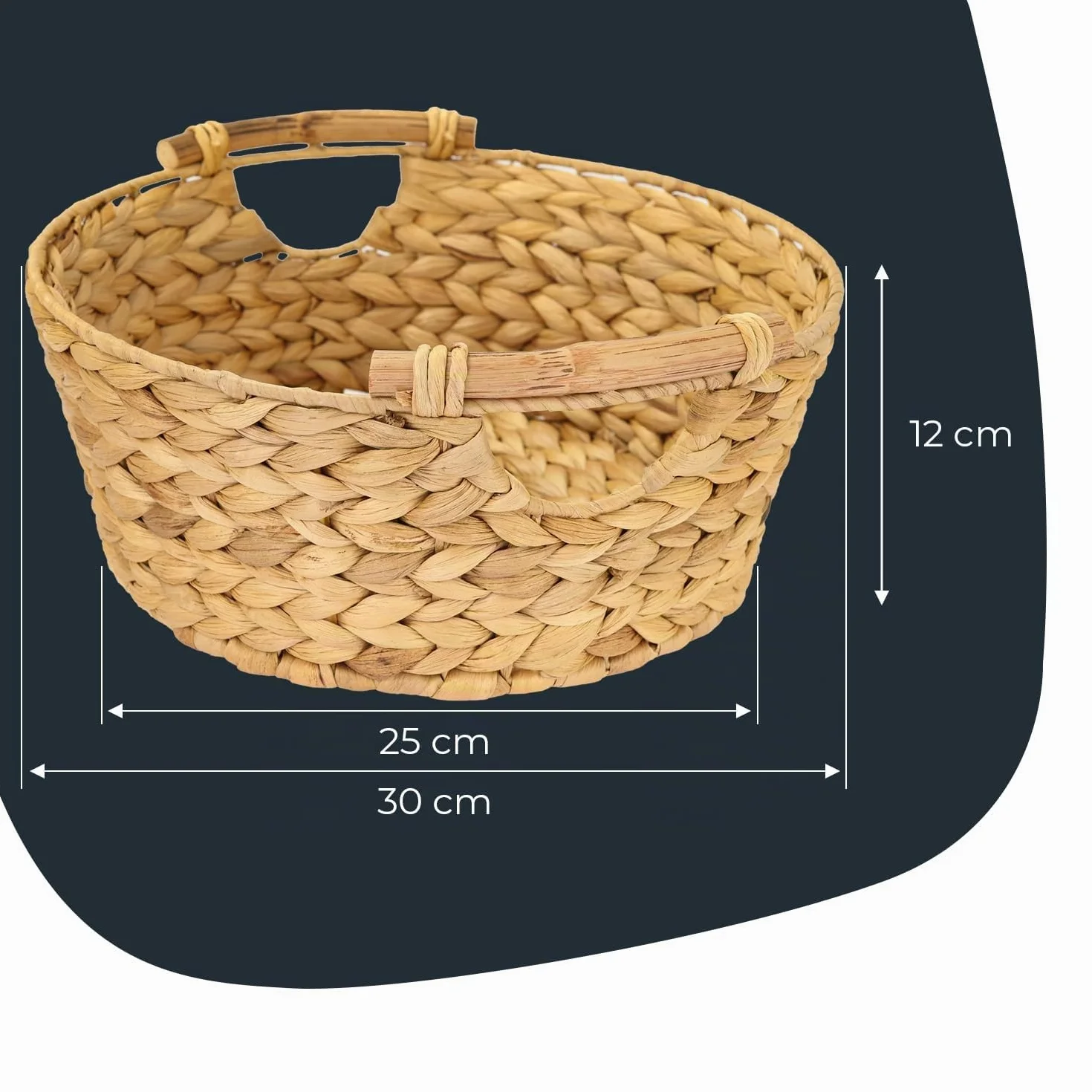 HMF Cesto portaoggetti rotondo, cesto regalo intrecciato in giacinto d'acqua con manici in legno | 30 x 12 cm