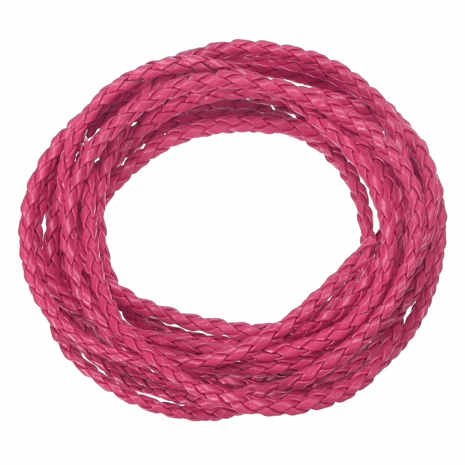 QUARKZMAN Cordoni in Pelle Intrecciata, Cinghia in Pelle Rotonda, Corda in Pelle Morbida per la Creazione di Gioielli, Realizzazione di Cravatte, Collane (3mm, 2 Iarde, Rosso Rosa)