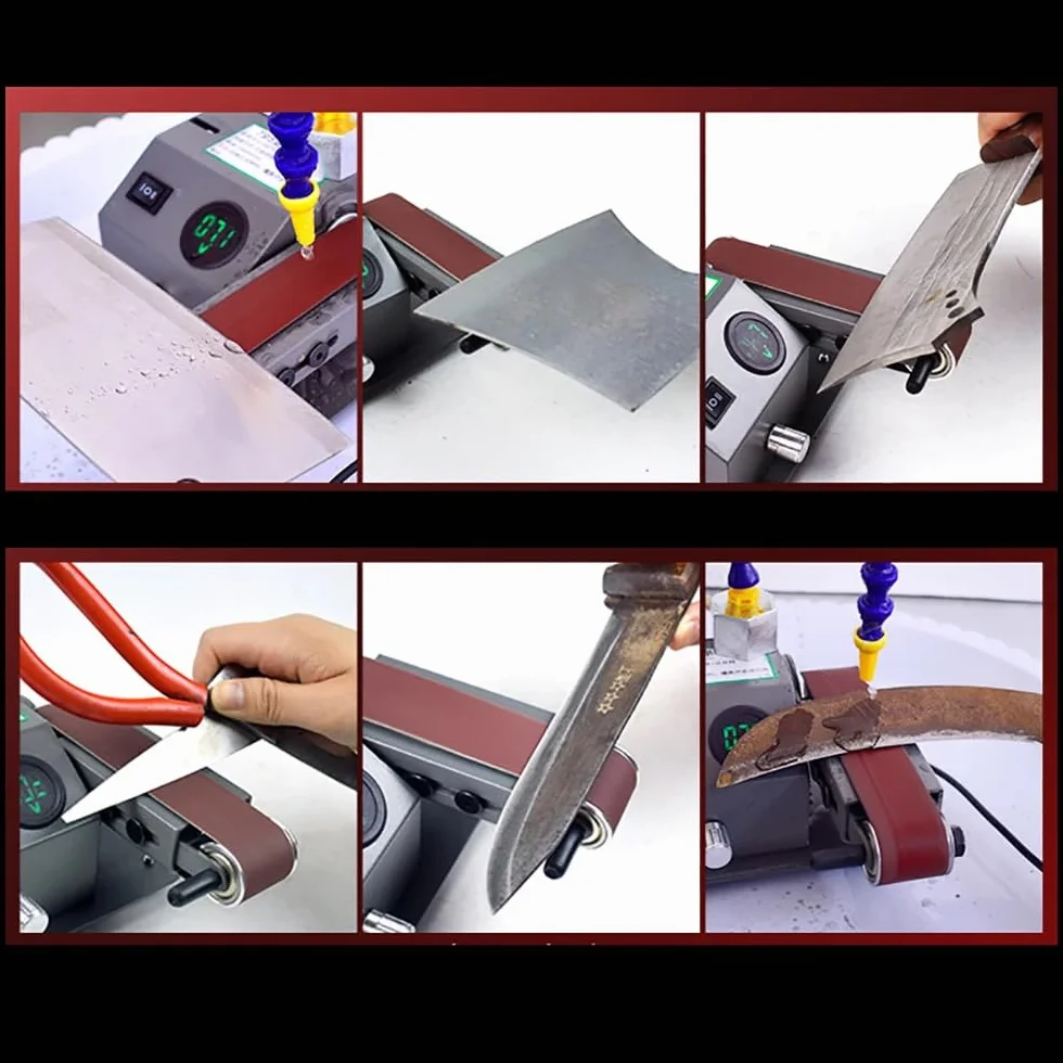 Mini Affilacoltelli Elettrico, Levigatrice a Nastro a Doppio Scopo a Secco e Bagnato, Smerigliatrice, Levigatrice, Lucidatrice, Velocità 0-13000Giri/min
