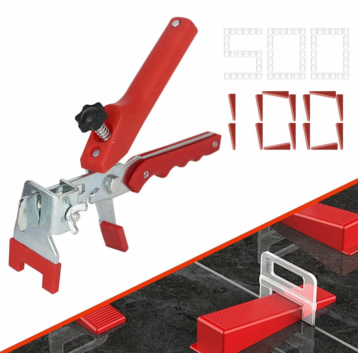 Zawaer Sistema di livellamento per piastrelle, 2 mm di larghezza per la posa 500 linguette + 100 cunei + 1 pinza per