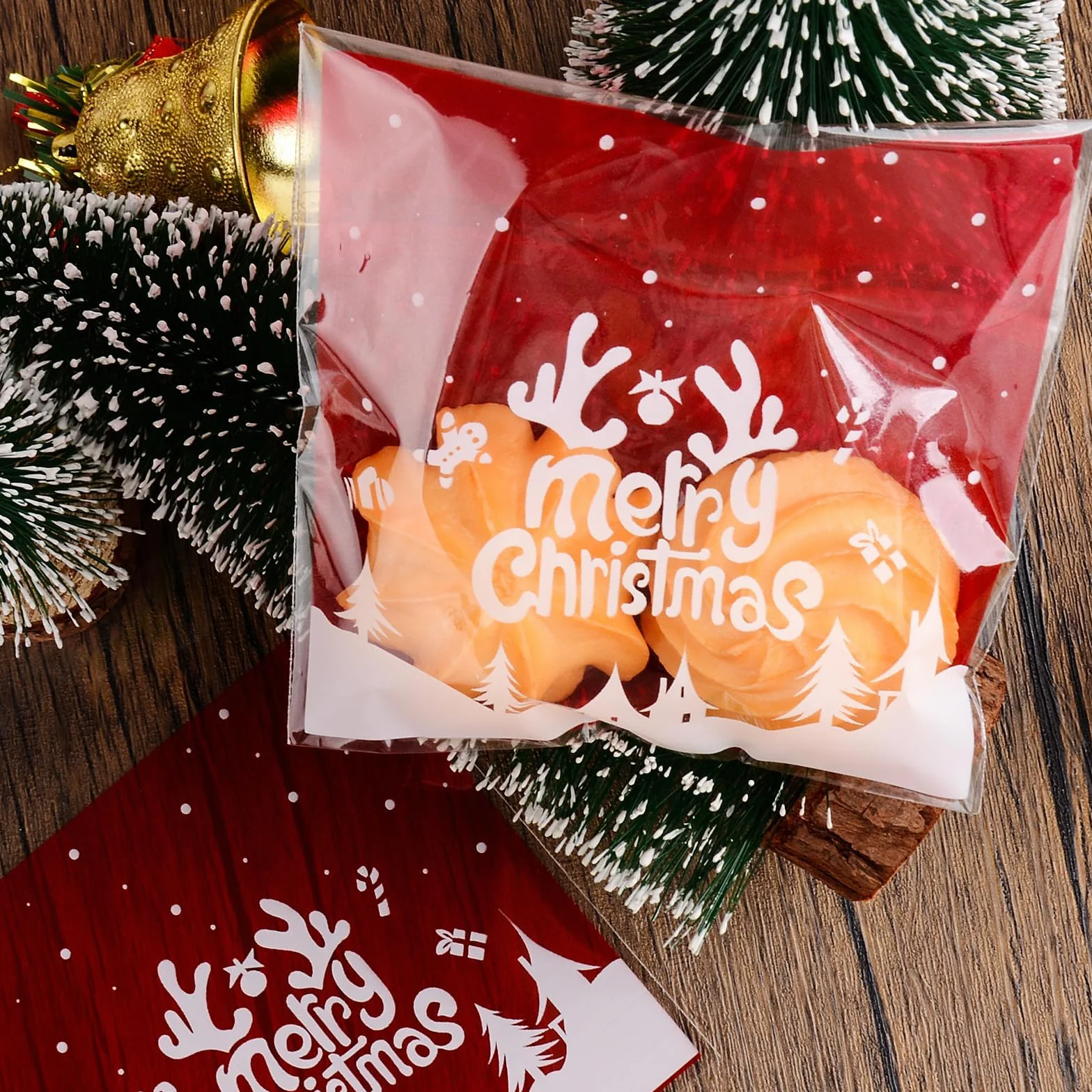 100Pz Sacchetti Natalizi Autoadesivi Sacchetti Cellophane Trasparenti Plastica Sacchetti da Regalo Natale Bustine per Confetti Decorazioni Natalizie Caramelle Biscotti Cioccolati Gioielli (C)