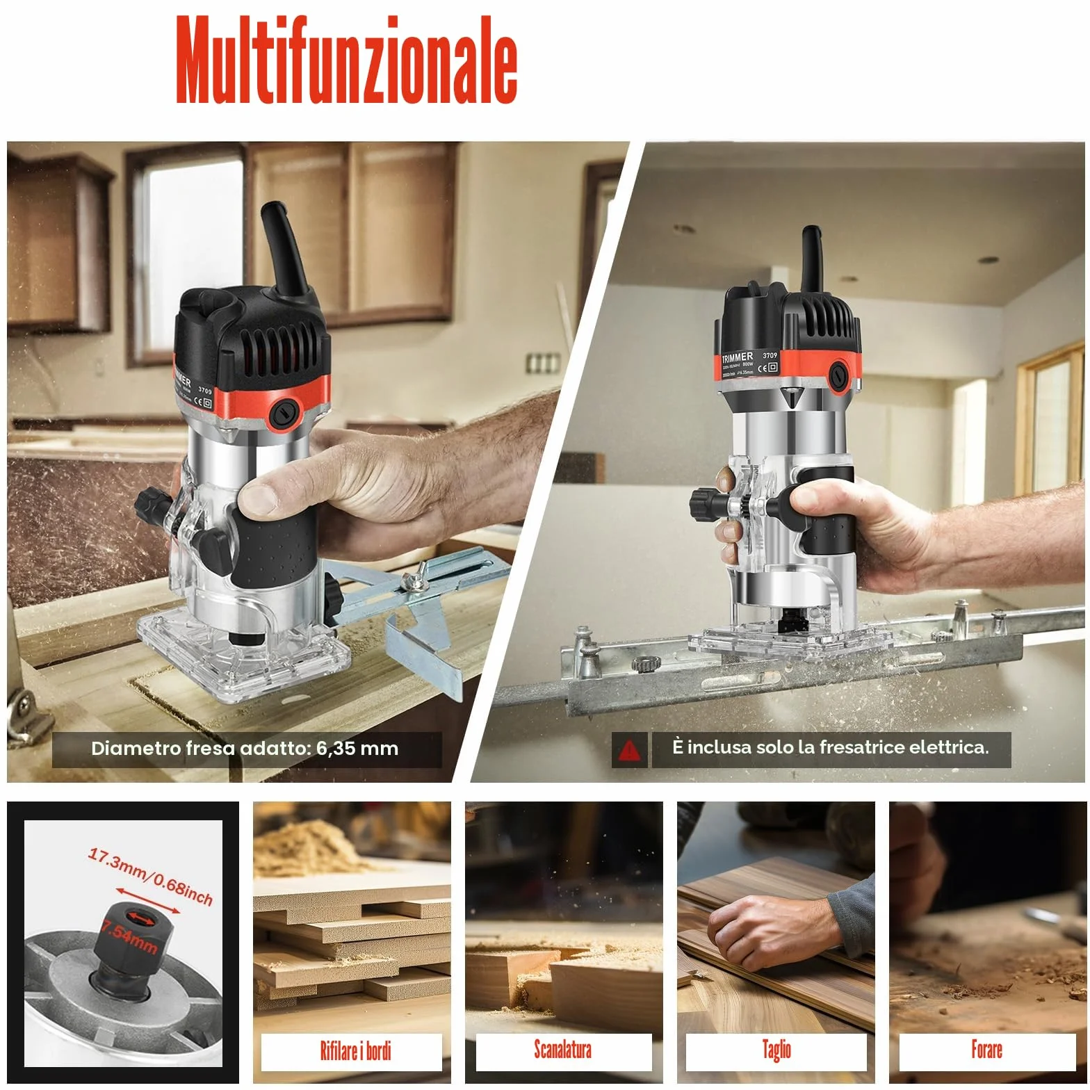 Kantenfräse Fresa per legno Router 220 V 800 W con valigetta e chiave