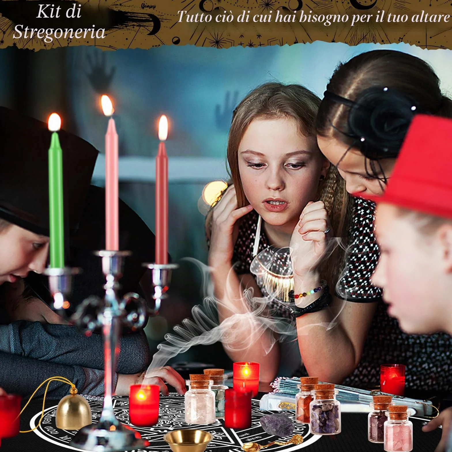 VIPNAJI Oggetti Kit 64 Pezzi Forniture per Stregoneria, per la Preghiera, Bottiglia dei Desideri di Cristallo, Fiori secchi, Materiali Medicinali,Incantesimi, Magia, wicca accessori, Kit per streghe