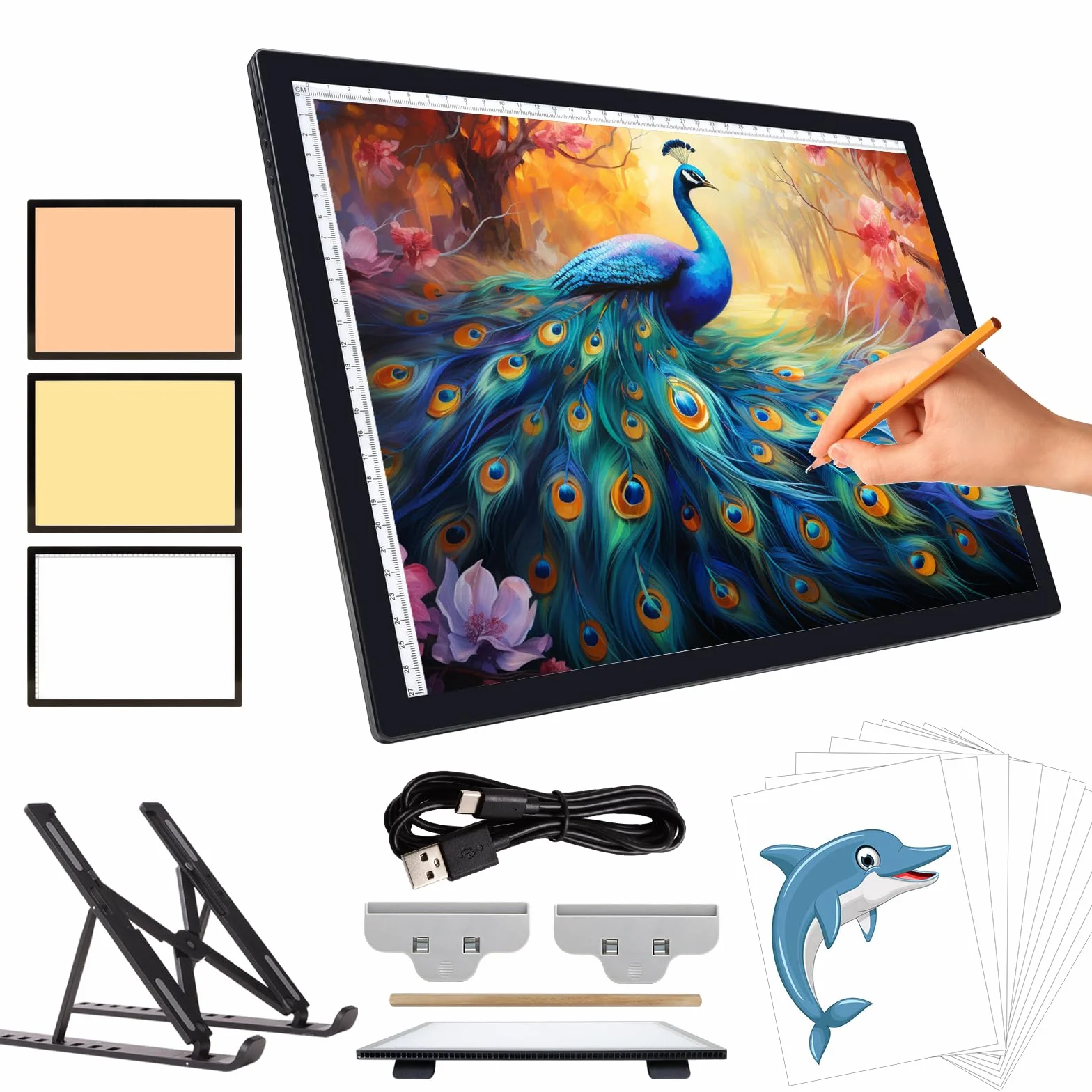 iVAOOZE Tavolo luminoso A3 con supporto/clip, batteria ricaricabile da 3000 mAh, 3 colori dimmerabili e 6 piastre luminose per disegno, Diamond Painting