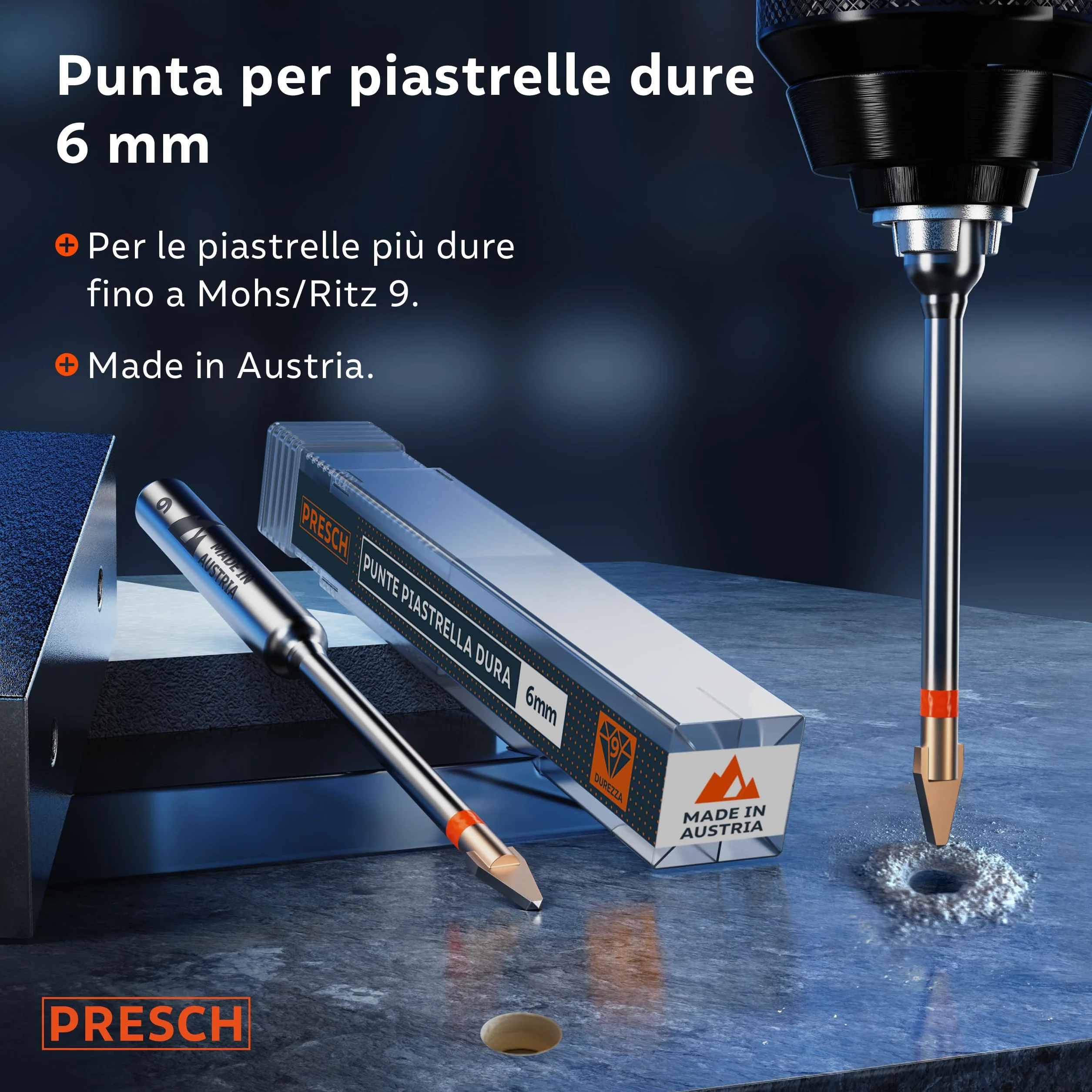 Presch Punta per Piastrelle Ø 6mm | Punta Speciale per Piastrelle Dure, Ceramica, Vetro e Porcellana | Scatola Inclusa