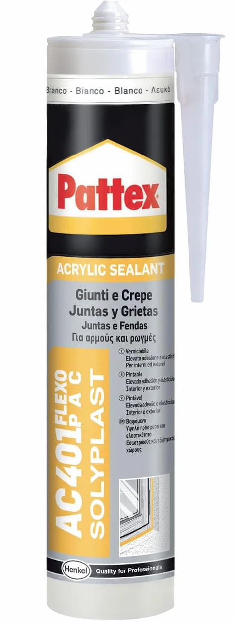 Pattex Sigillante Silicone Acrilico AC 401 Flexo Pac, per Giunti e Crepe, Davanzali, Porte, Battiscopa, Indore, Sigillature per Interni ed Esterni, Sigillante Bianco, Cartuccia da 300ml
