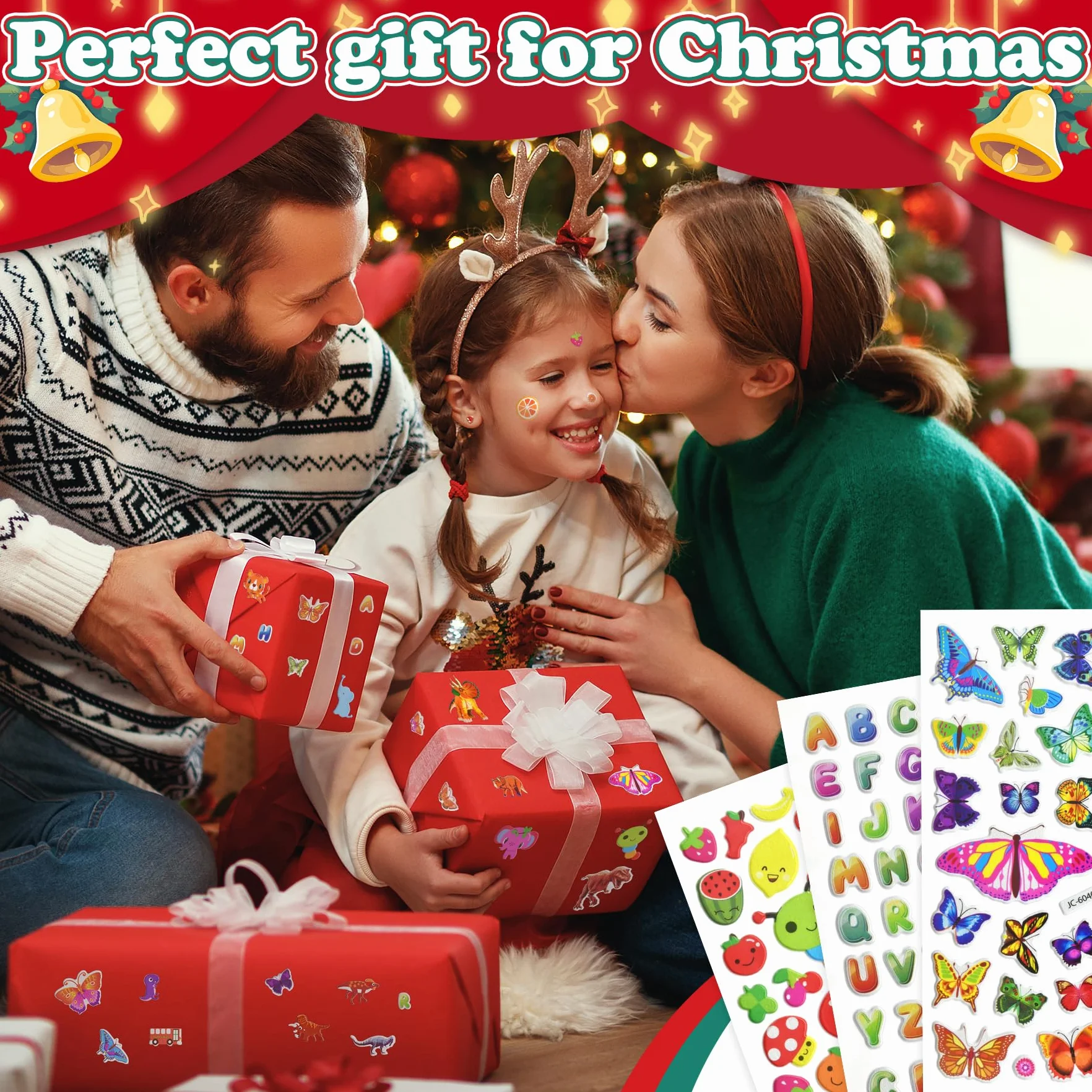 Adesivi per Bambini, 600+ Adesivi 3D Stickers per Puffy Adesivi per Regali Gratificanti Scrapbooking Inclusi Camion, Dinosauri, Frutta, Numeri, Lettere,Pesci, Cuori, ECC (24 Fogli)