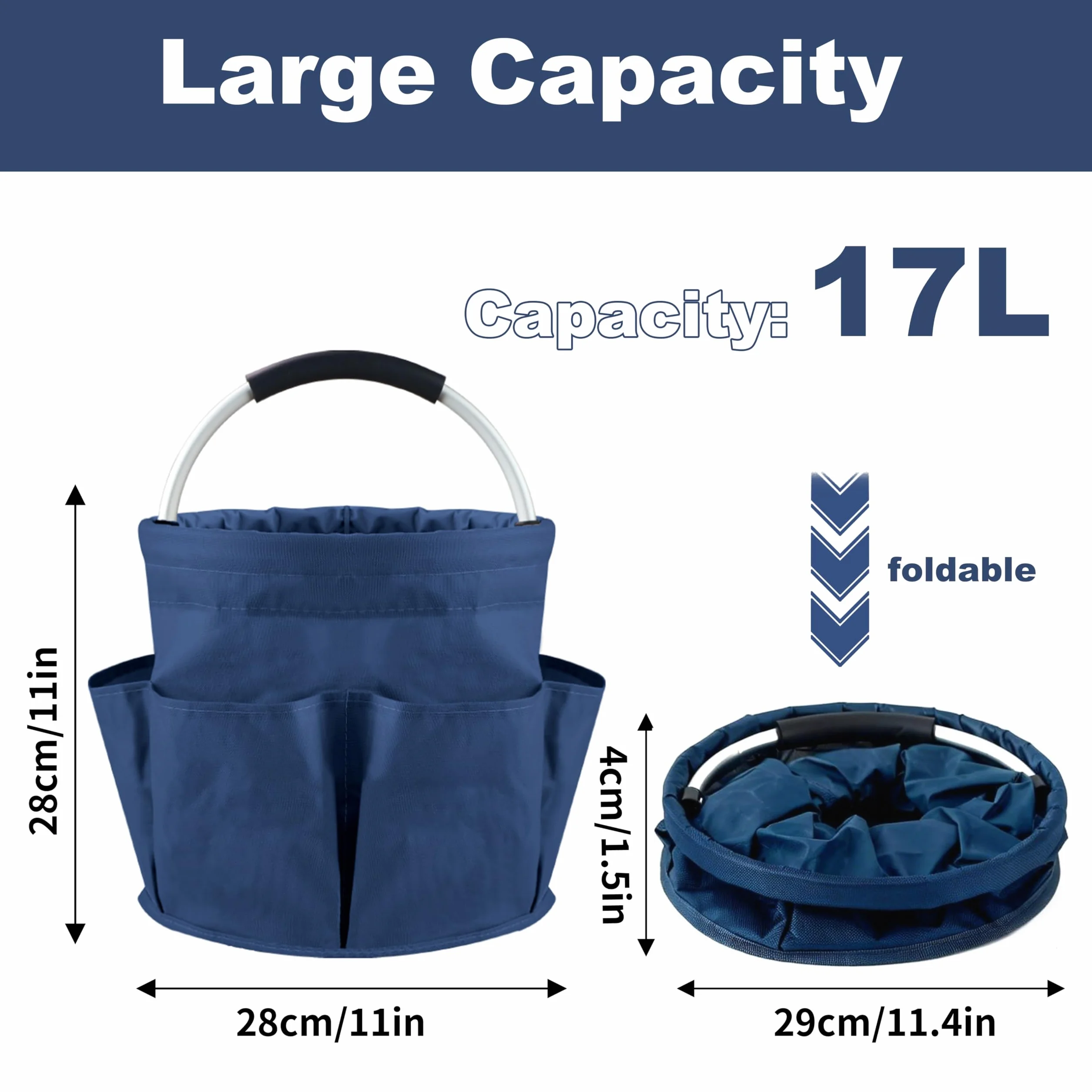 Cesto per la Conservazione, Carrello Pulizie con Manico, Grande Contenitore Organizer per Pulizia, Multi Tasche, Borsa per Pulizia (Blu scuro)