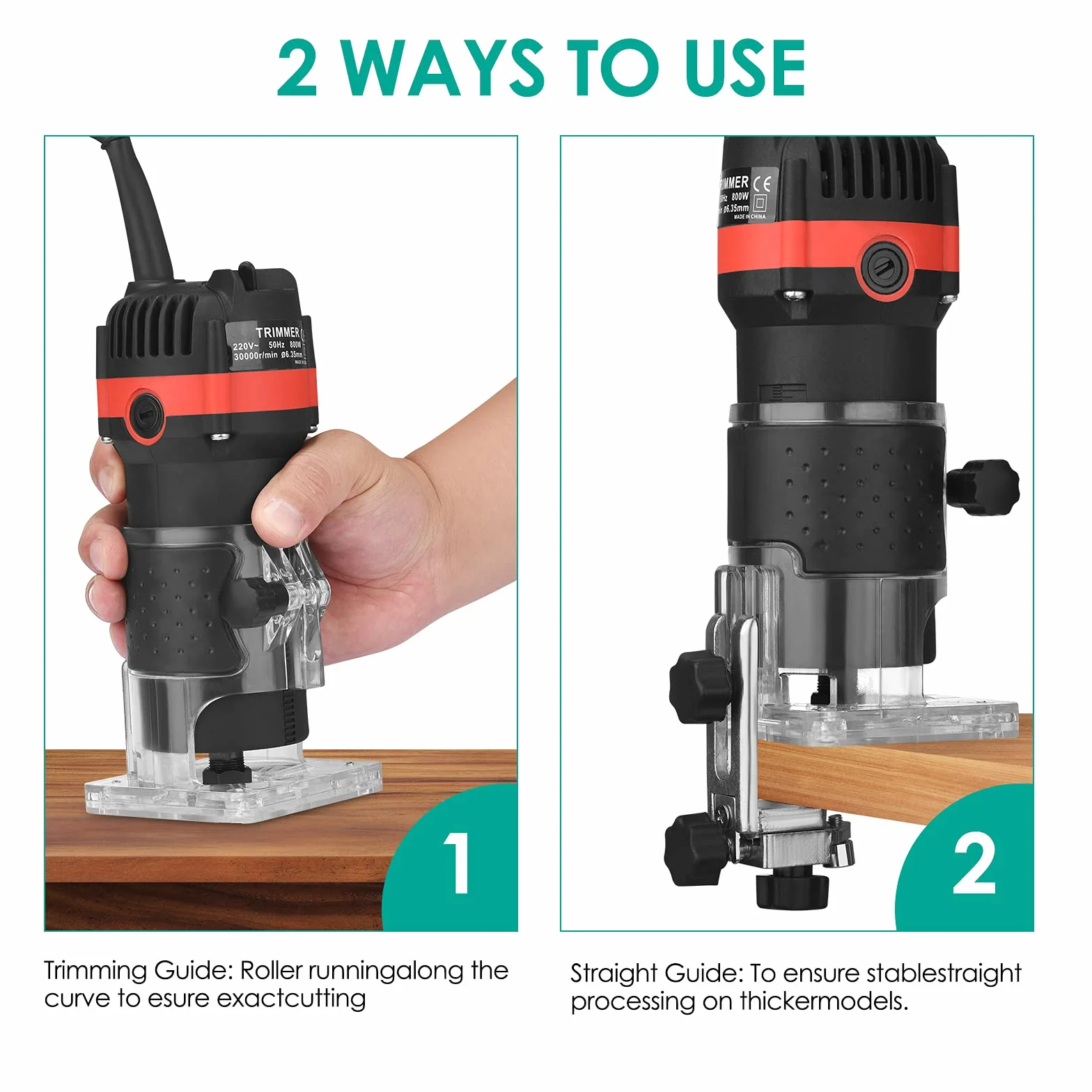 Strumento Compatto da 800W per la Lavorazione del Legno Router Portatile per la Lavorazione del Legno Router elettrico per Legno Trimmer con 15 Pezzi di Fresa Fai da te