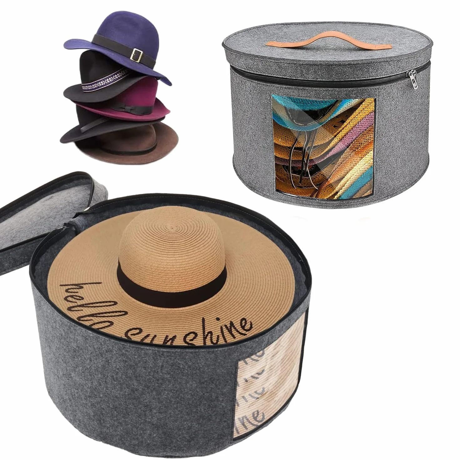 Contenitore Per Cappelli Pieghevole, Scatole Per Cappelli Rotonde Da Viaggio, Cappelliera, Cappelliera Rotonda Con Coperchio con Coperchio e Zip, Contenitori da Viaggio Rotondi(Grigio Medio)