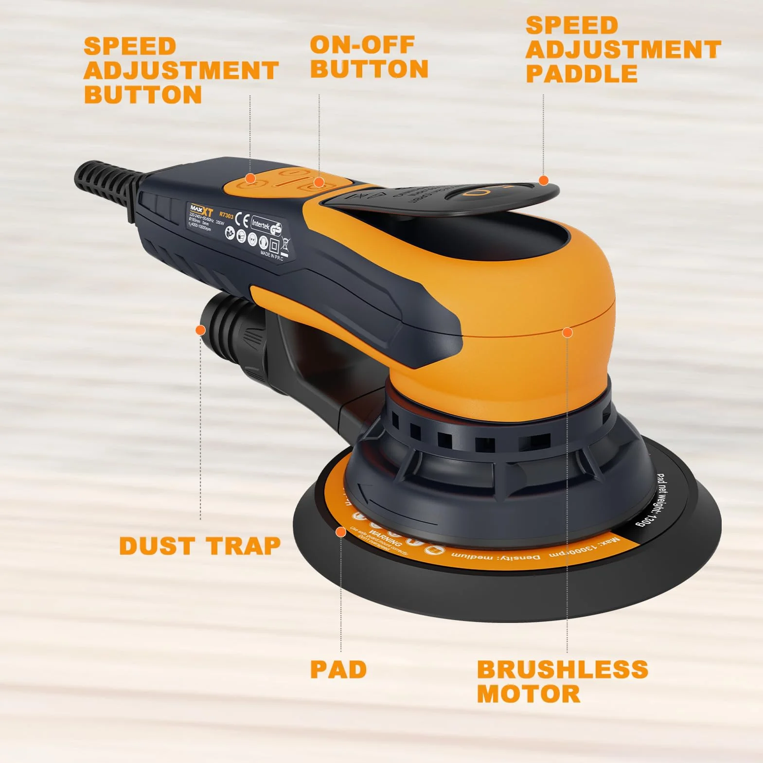 MAXXT Levigatrice rotorbitale senza spazzole 150 mm 350W 6 velocità regolabili