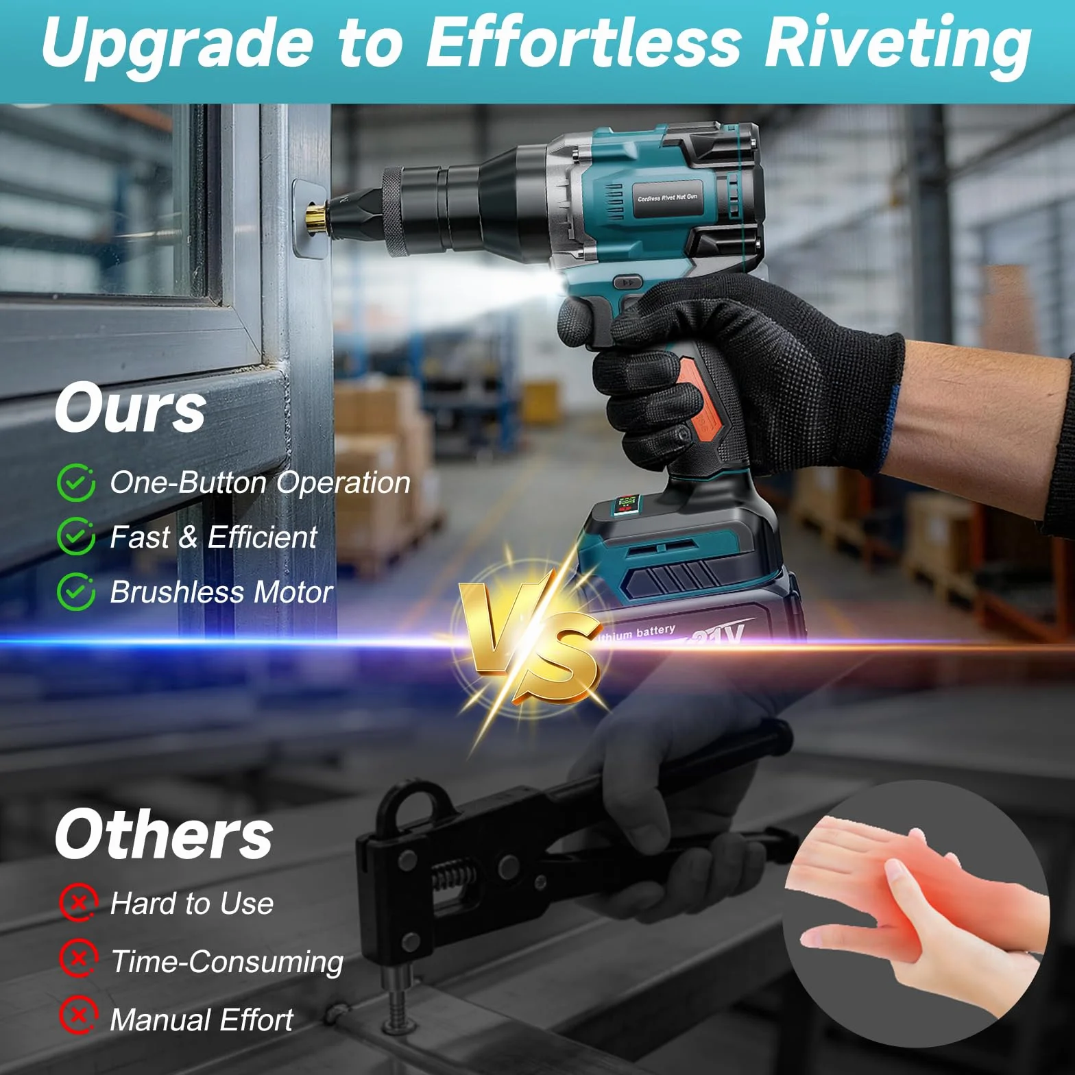 Yofuly Rivettatrice per Inserti Filettati a Batteria Compatibile Makita 18V con 2 Batterie 4.0Ah, M6 M8 M10