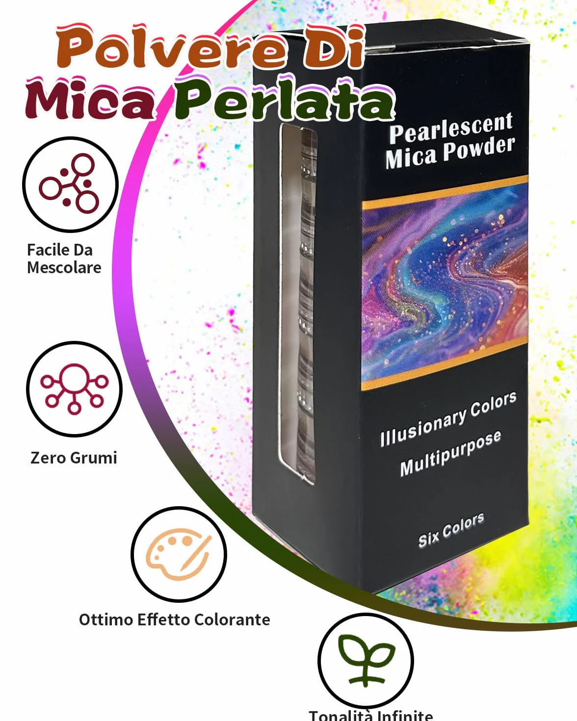 Polvere di Mica – Set 6 Colori per Resina Epossidica, 6 Barattoli di Pigmento Portatili per DIY, Sapone, Candele, Nail Art e Hobby Creativi – Smoky Warm