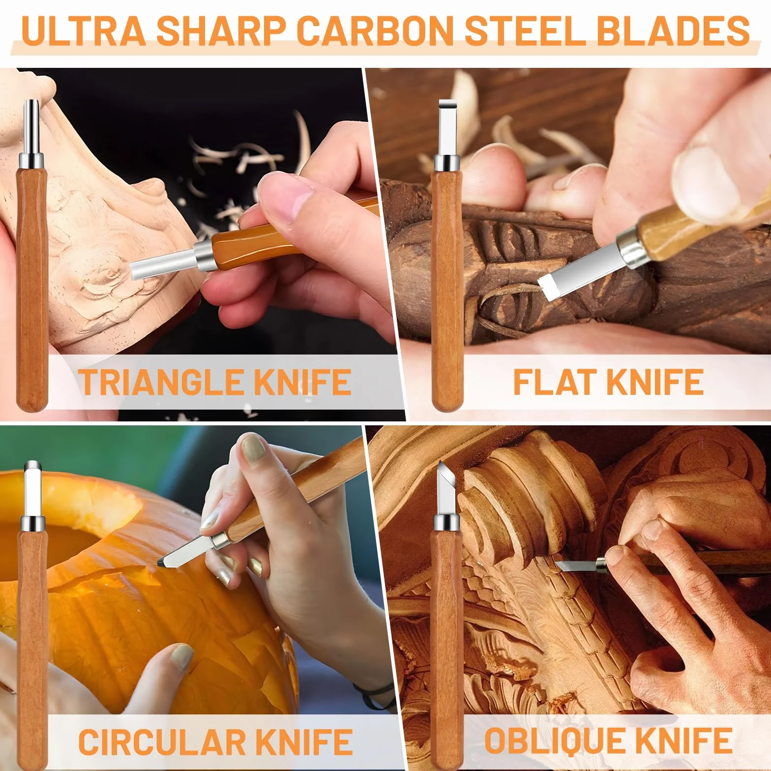 DBREAKS Kit Intaglio Legno 24 PCS, Sgorbie per Legno, Strumenti per Lavorare il Legno, Coltello Intaglio Legno per Principianti e Professionisti, con Guanti Resistenti al Taglio