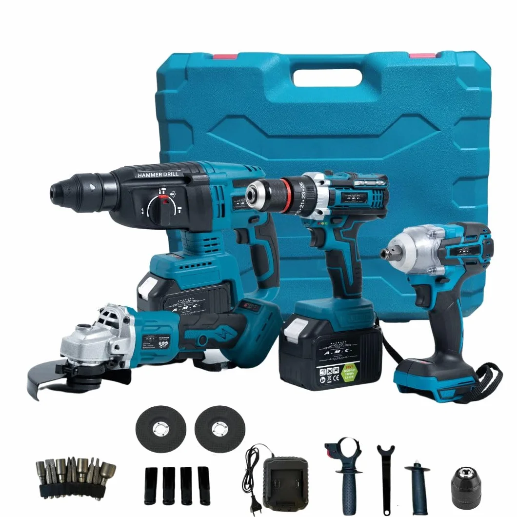 A.M.C. Kit Professionale 4 in 1: Trapano Avvitatore a Batteria, Smerigliatrice Angolare, Trapano a Percussione e Martello ad Impulsi Svita Bulloni, 88v