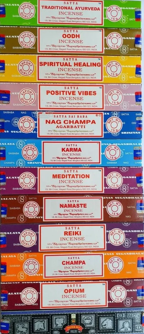 Satya Set di Incenso 12x15g Nag Super Hit Oodh Positive Vibes Namaste Champa