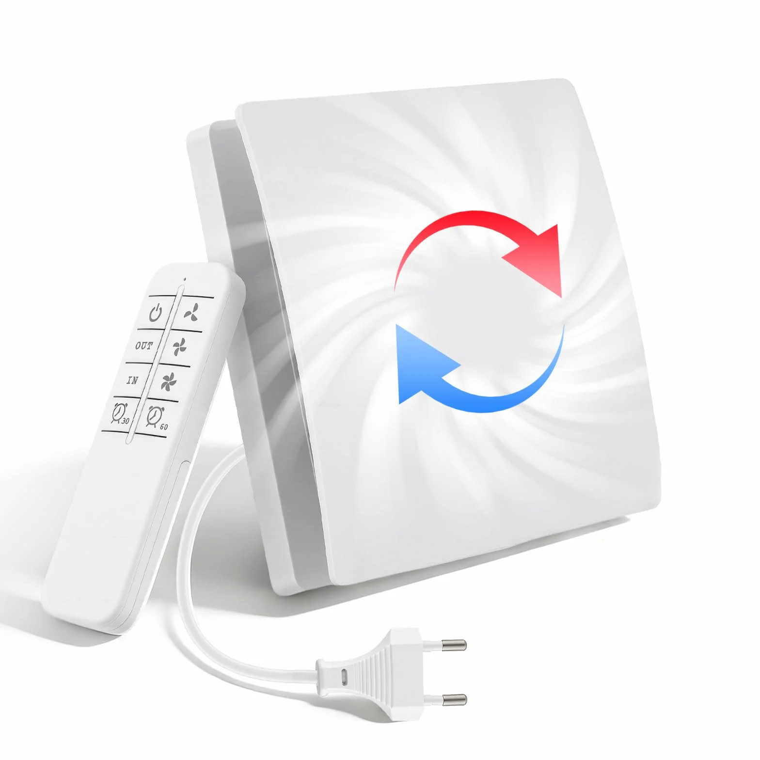 Ventilatore da bagno silenzioso da 100 mm con telecomando, timer e 3 impostazioni di velocità, flusso d'aria di 150 m³/h, quadrato bianco, montaggio a parete/finestra, IPX4, cucina, bagno doccia 35 dB