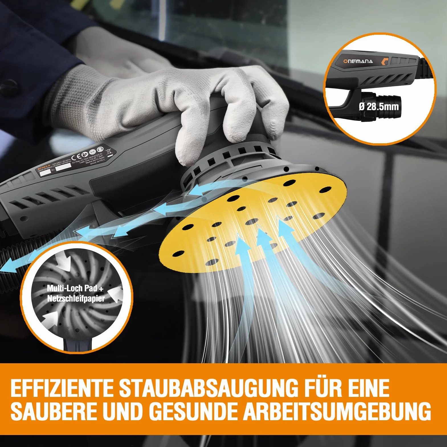 Levigatrice Rotorbitale 150 mm Brushless 350 W 6 Regimi 4000-10000 RPM Aspirazione Polvere