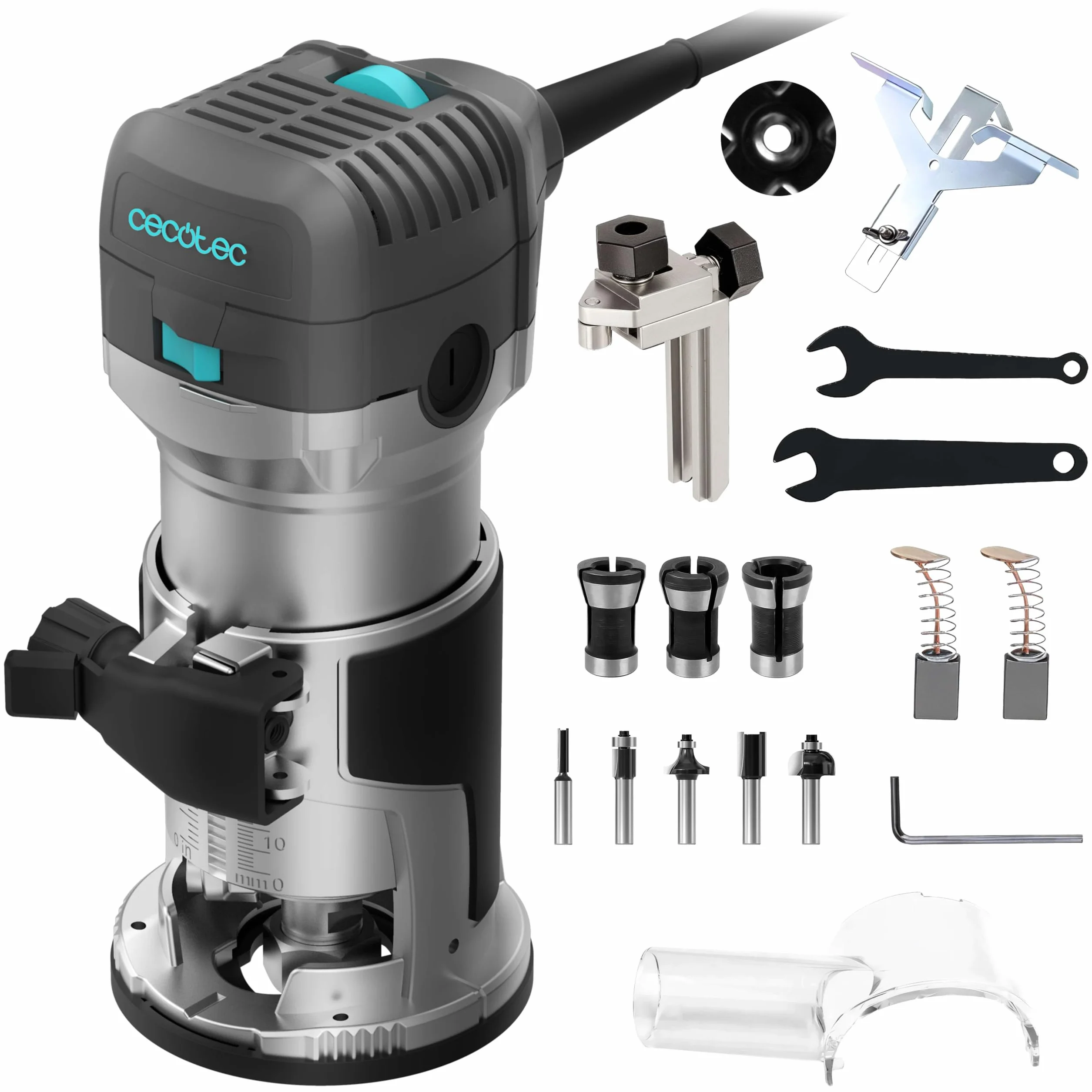 Cecotec Fresatrice Elettrica a Filo MultiShape 500. 710W, Include 5 Frese e Testine da 6mm 6,35mm e 8mm, Velocità e Profondità Regolabili, Corpo Alluminio, Design Ergonomico, Realizza Opere Perfette