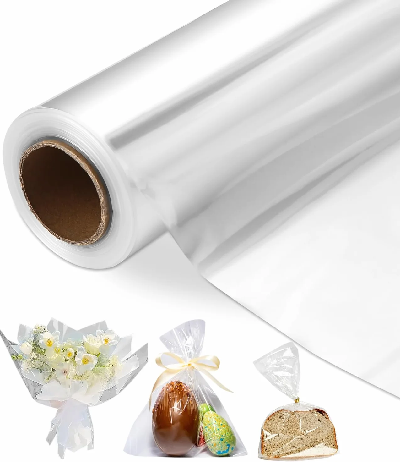 LEAZZLE 86CM x 30M Carta Trasparente per Confezioni,3 Mils Cellophane per Imballaggio, Carta Regalo Rotolo, Cellofan per Imballaggio per Fiori, Regali, Cesti, Imballaggi Artistici(86CM piegato a 43CM)