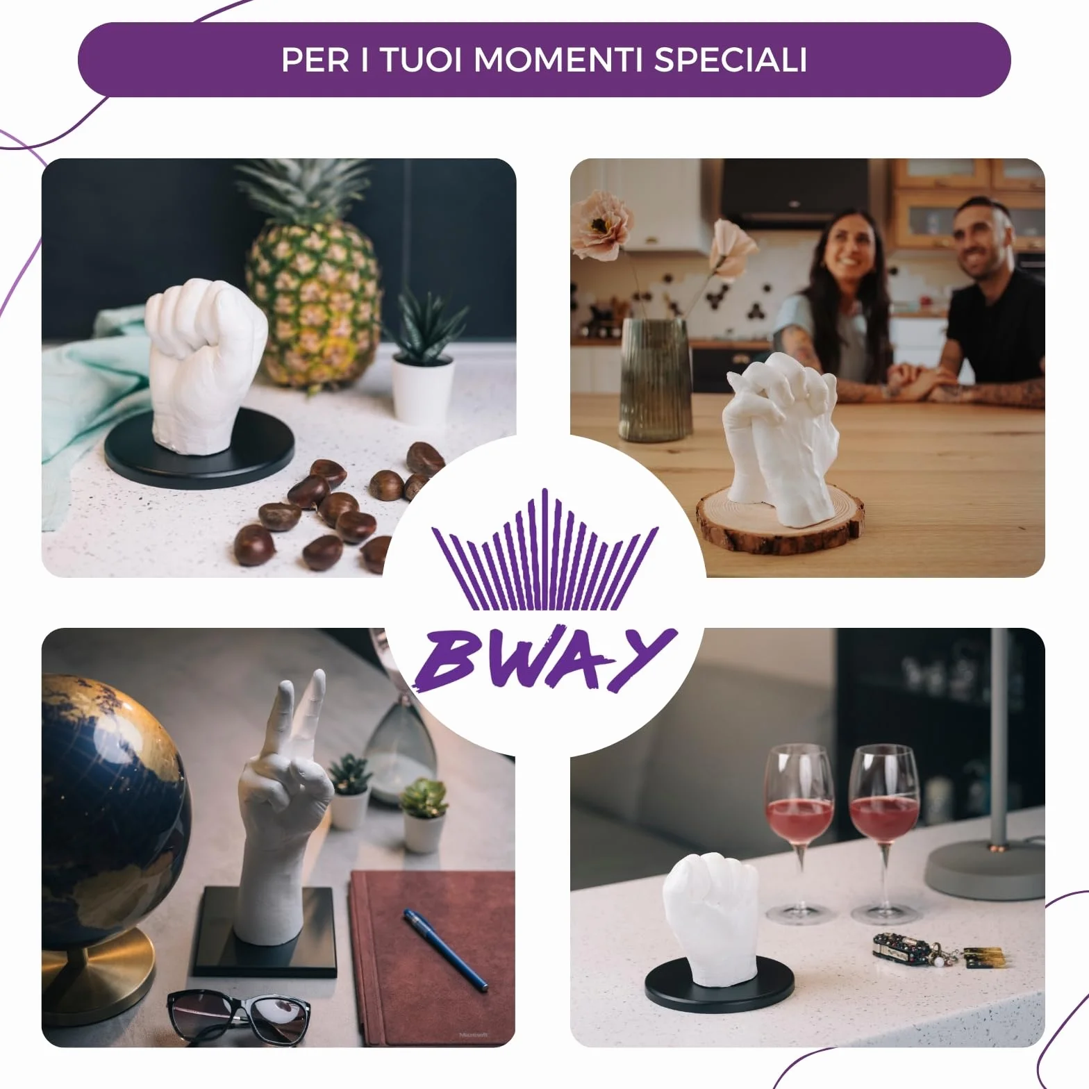 BWAY Calco Mani Coppia - Regali Natale Originali - Calco Mani con Gesso per Stampi e Alginato - Idee Regalo per Coppie, Fidanzati e Famiglie - Regalo per San Valentino e Anniversari