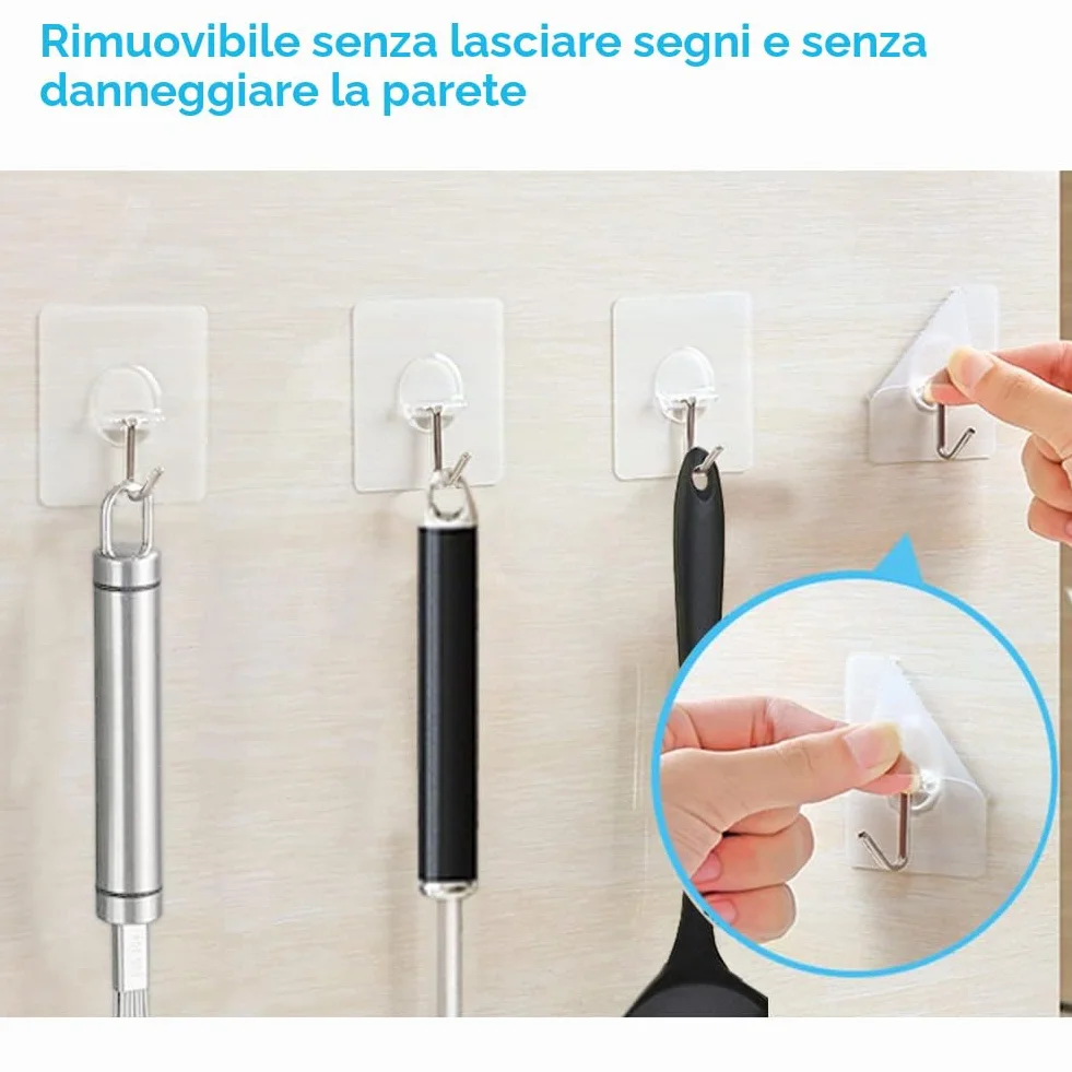 PaiLeWei Gancio Adesivo - 6 pezzi Autoadesivi Ganci Adesivi Trasparenti 5 kg (max), per Bagno, Cucina, Soffitto, Appendere, Parete, Porta, Accappatoi, Portasciugamani (6 Pezzi)