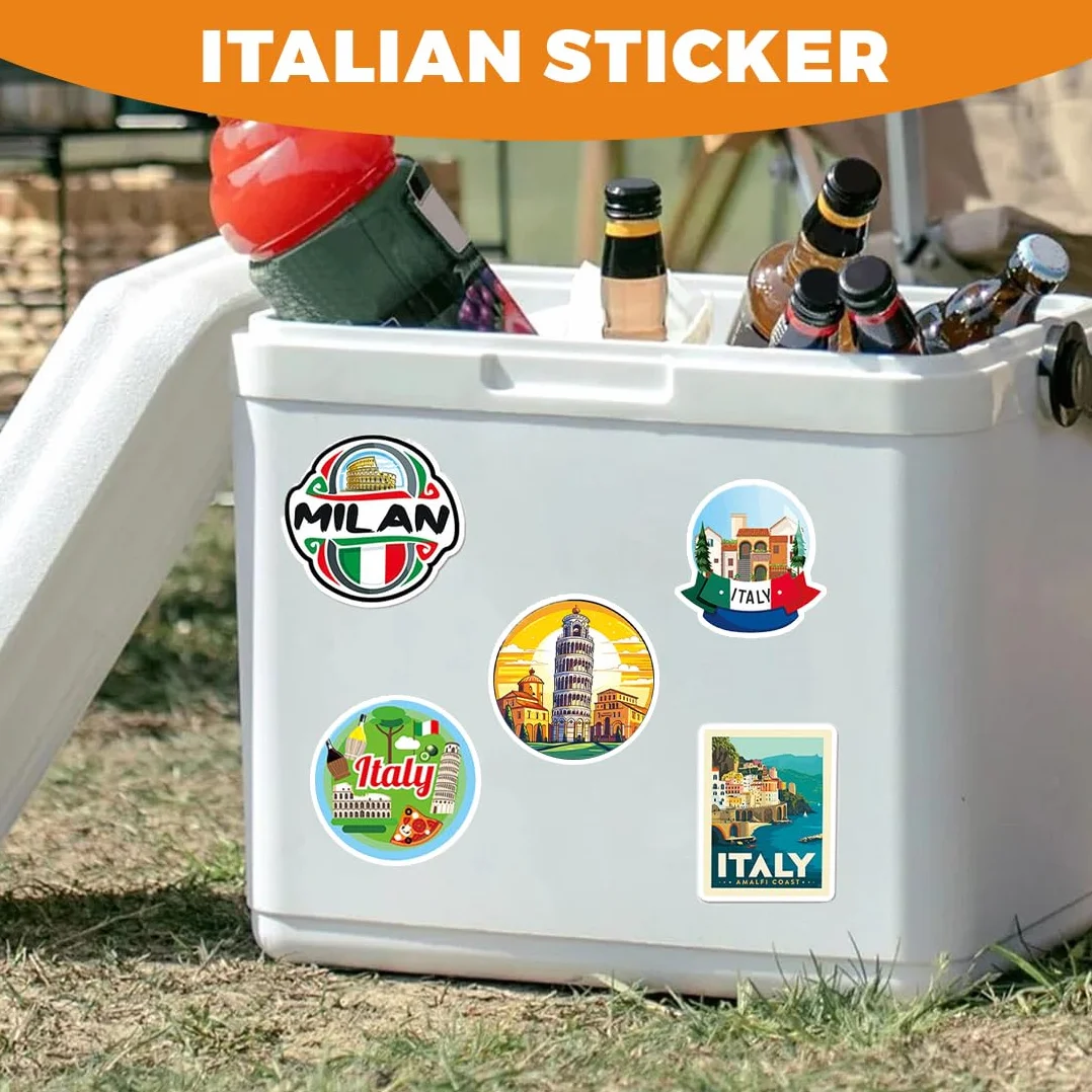 50 Adesivi Italia Impermeabili da Viaggio ZEPIQOR per Valigie, Bagagli, Bottiglia d'Acqua, Skateboard, Chitarra, Laptop