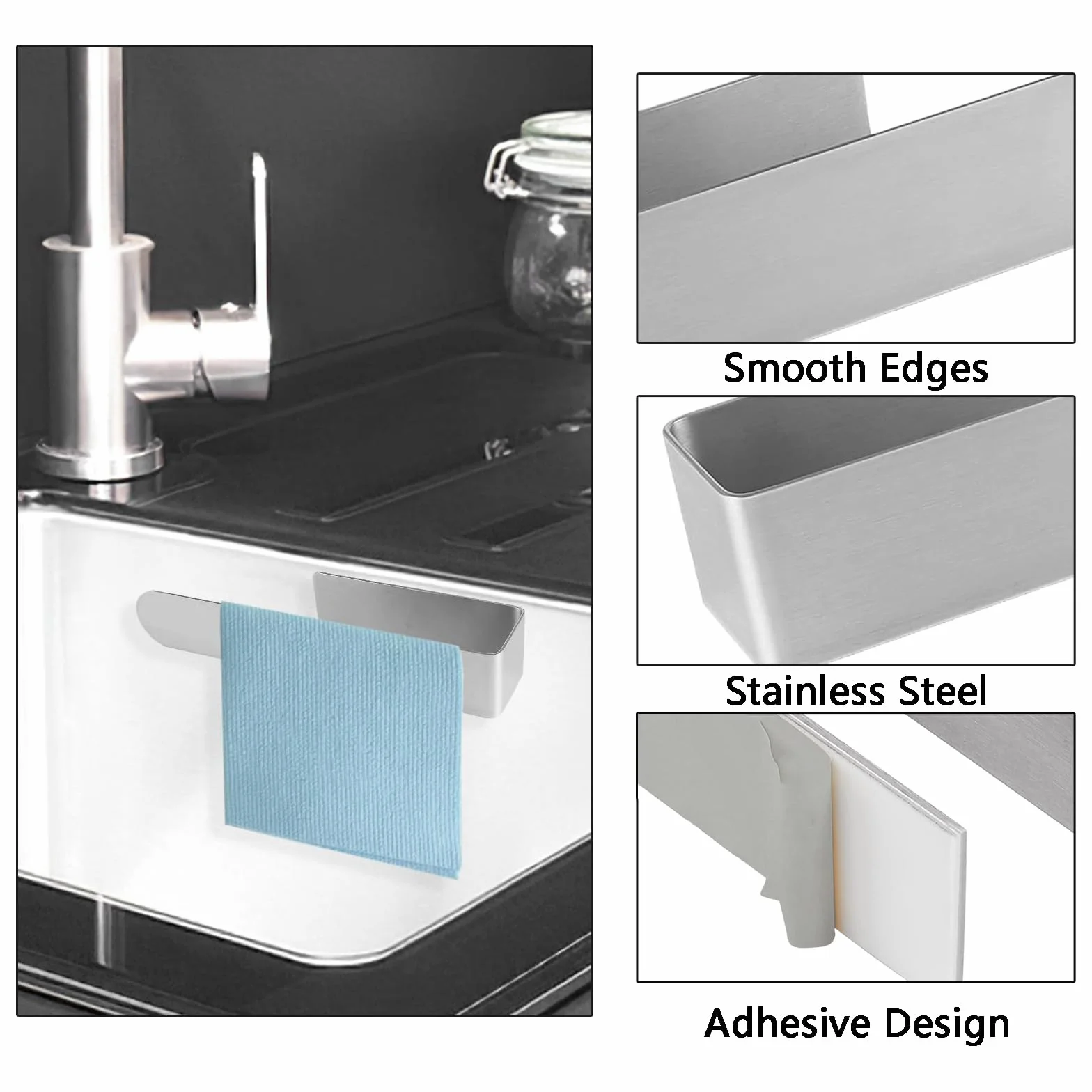 Porta Asciugamani Adesivo Acciaio Inossidabile con 2 Supporti Spugna per Bagno Cucina