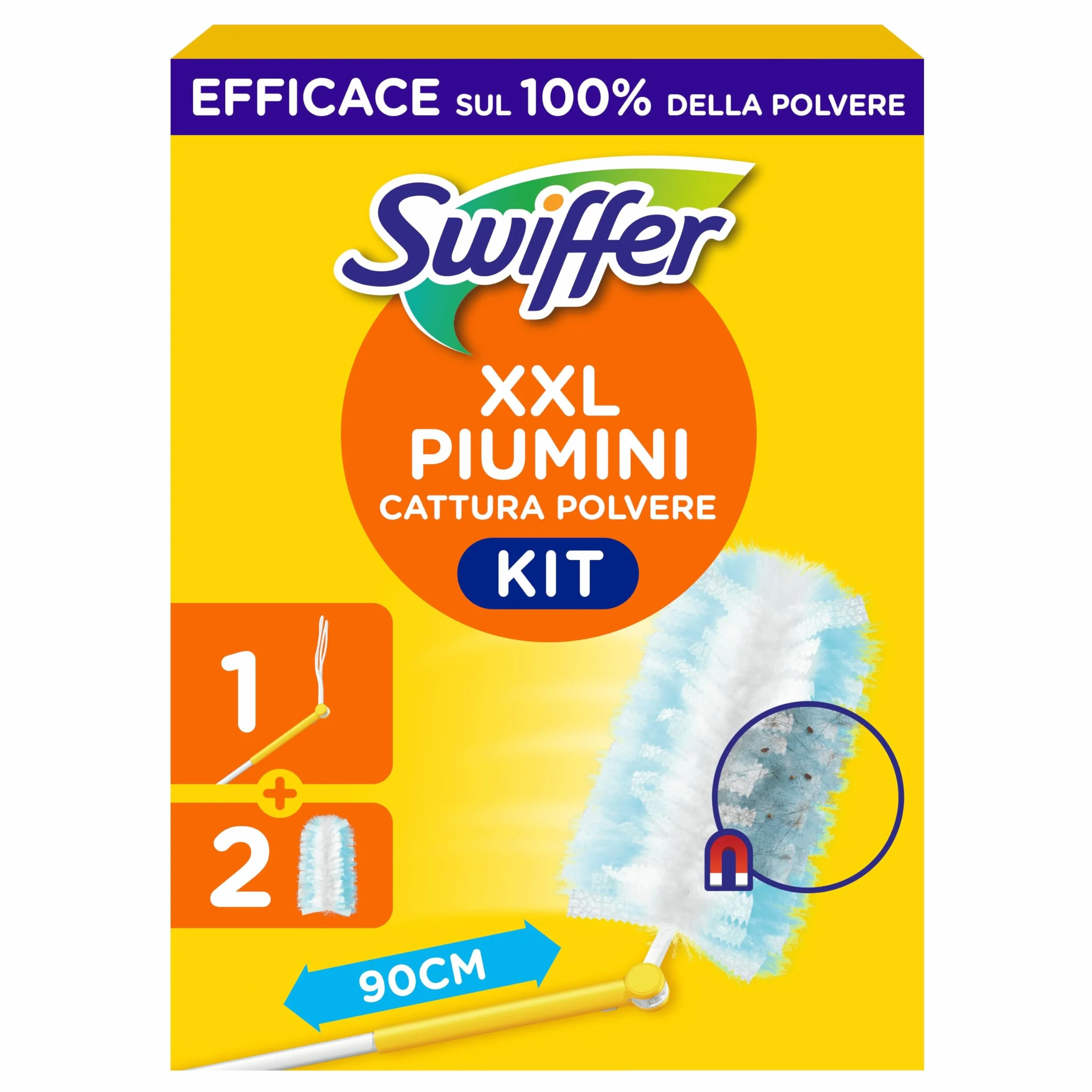 Swiffer Duster Piumini Cattura Polvere, 1 Manico XXL e 2 Piumini, Maxi Formato