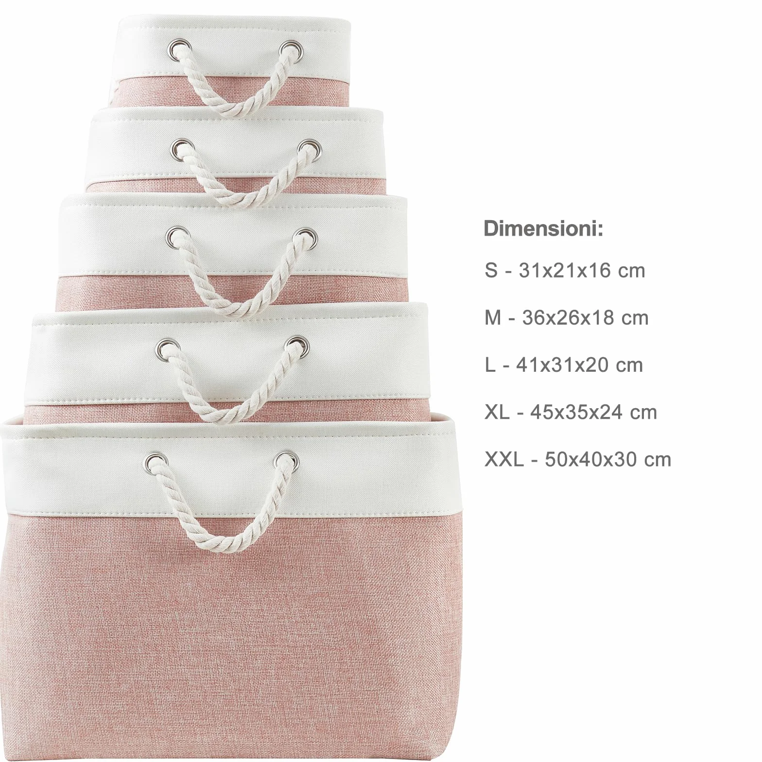 Mangata Scatole portaoggetti in tessuto morbido, multidimensione, contenitori rettangolari per scaffali, armadi, giocattoli e vestiti, 36 x 26 x 18 cm, rosa e bianco (medio, confezione da 3)