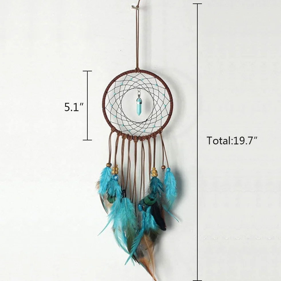 Acchiappasogni Grande Indiano con Piume Blu, Decorazione da Parete per Bambini