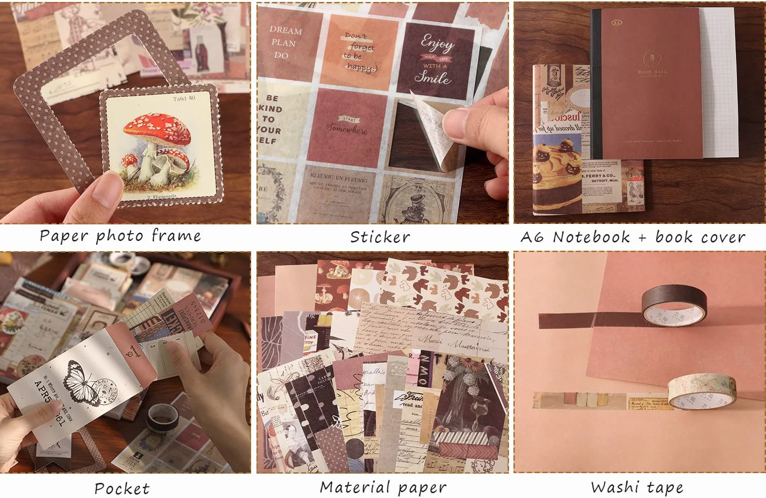 Draupnir 346 Pezzi Vintage Aesthetic Scrapbook Accessory Set, Bullet Junk Journal Set con Accessori per Scrapbook Journaling, Quaderno a Griglia A6, Regalo fai da te per Ragazzi e Bambini - Vintage