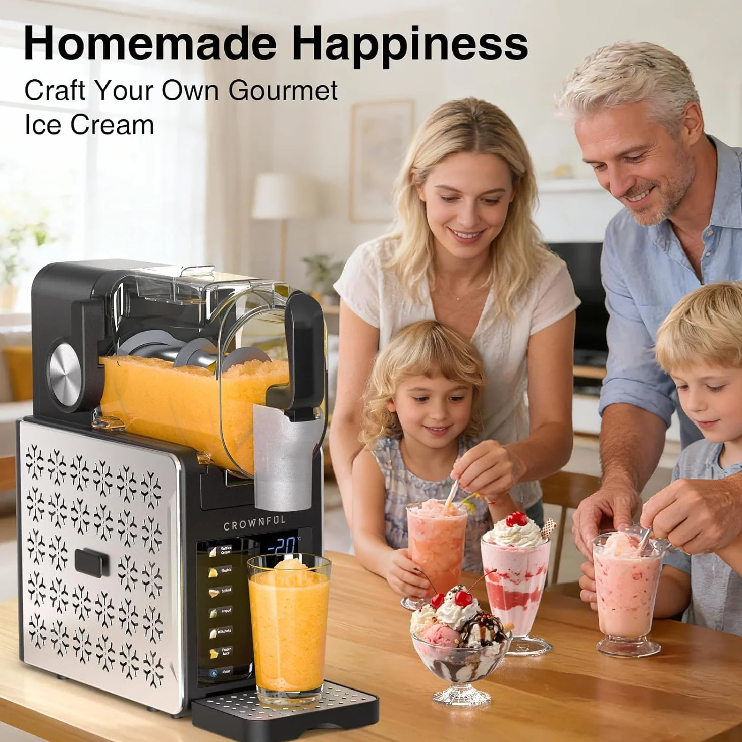 CROWNFUL Macchina per Granite 1.9L, 6 Programmi Gelato, Autopulizia, Mantieni Freddo 12h