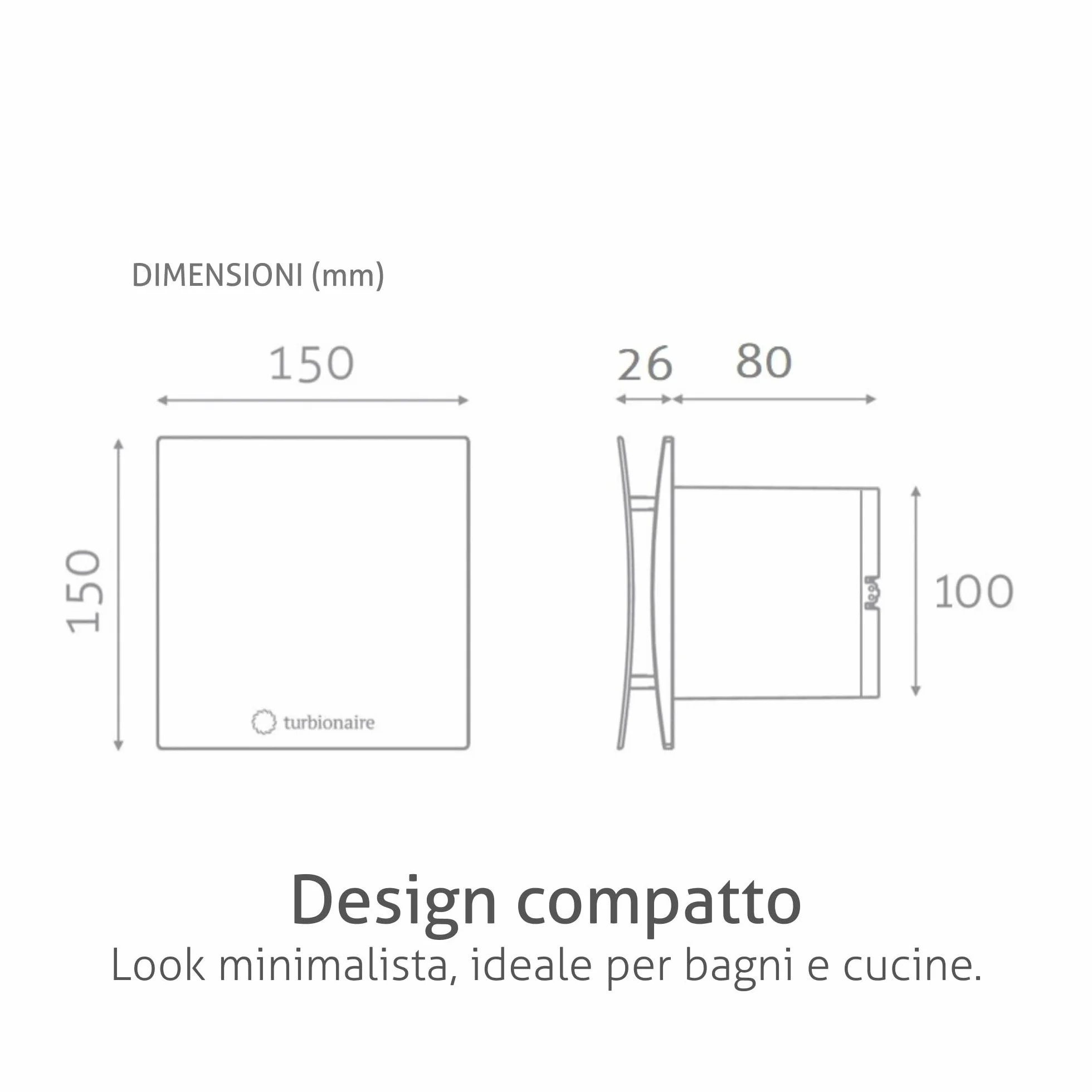 Turbionaire Arte 100SW Aspiratore Bagno 100 mm Valvola di Non Ritorno IPX4 Bianco