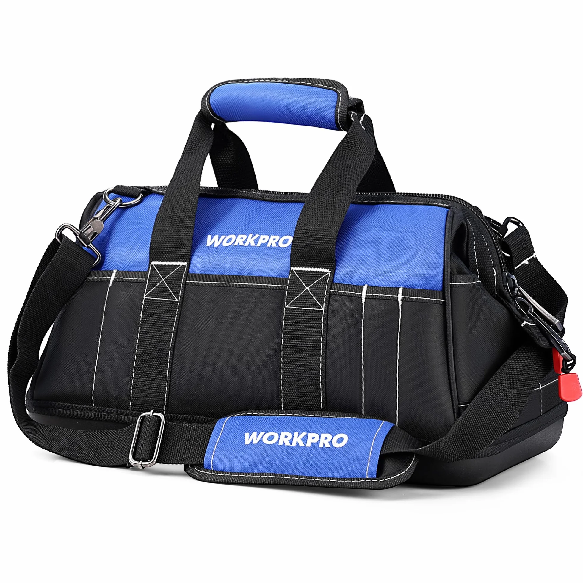 WORKPRO Borsa porta Attrezzi Lavoro a Bocca Ampia 40 x 22 x 26 cm, Multitasche per Impieghi Pesanti, con Base Rigida in Plastica Impermeabile, Portautensili