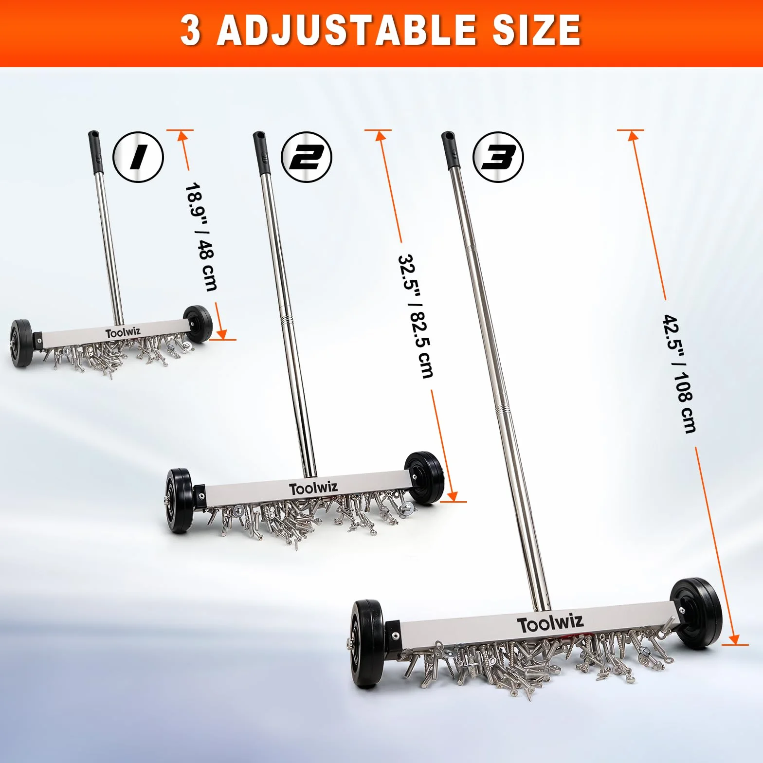 Toolwiz Spazzatrice Magnetica Compatta 38,1 cm - Attrezzo da Copertura per Giardino Strumento multifunzione 4,5 kg con manico telescopico e ruote per raccogliere chiodi